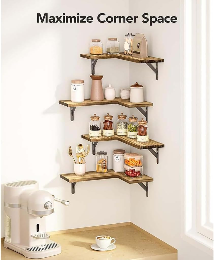 Wall Mount Floating Corner Shelves Decorative Corner Floating Shelves Sturdy Wood Wall Mount Shelves for Organizing