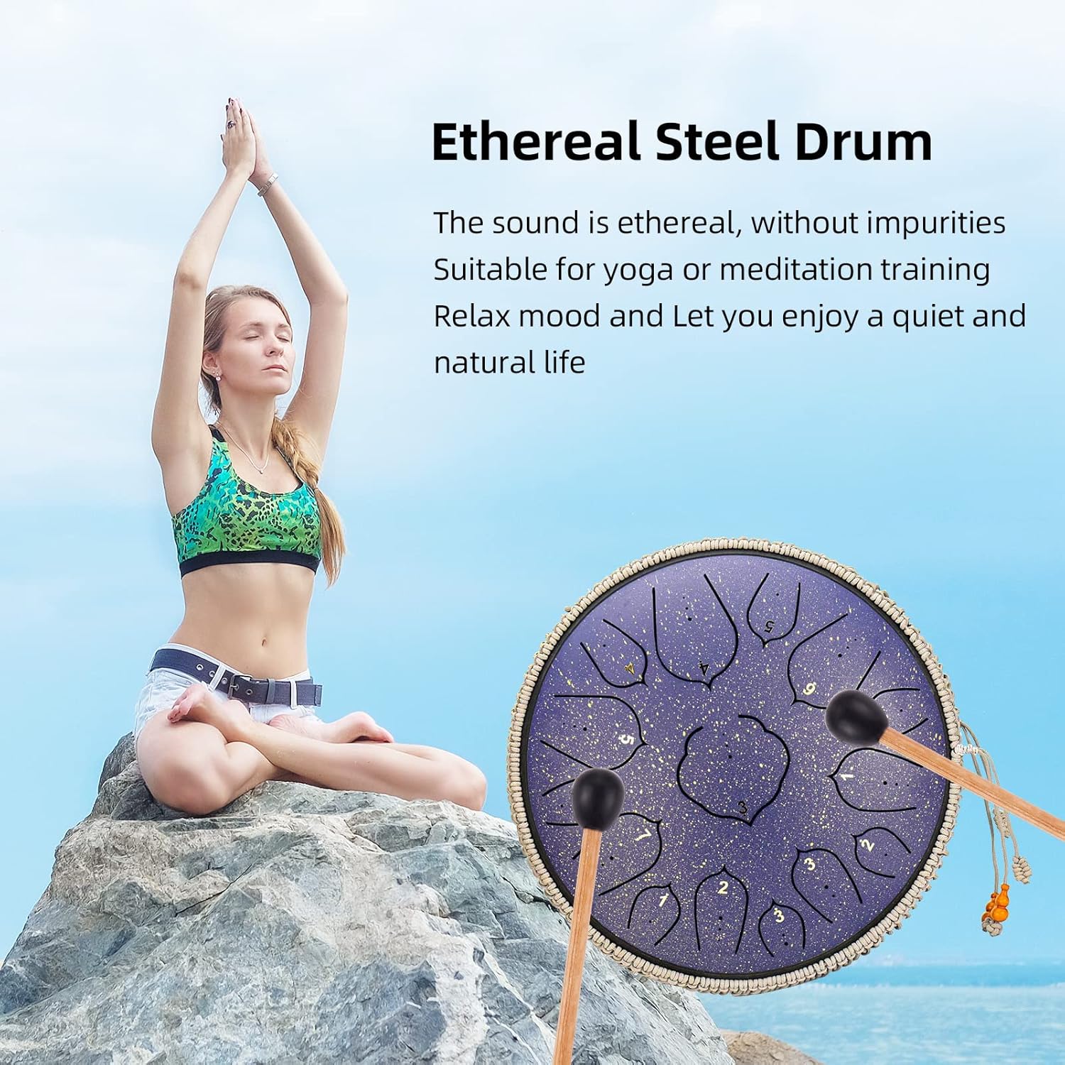 14 Inch 15 Notes D Major Steel Tongue Drum,Premium Adult's Music Hand Drum Instrument,Clean Clear Ethereal Sounds,Purple