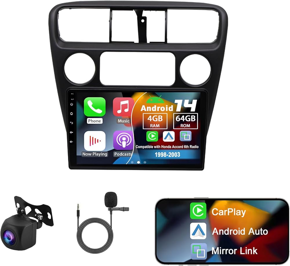 Android 14 Double Din Car Radio Compatible with Honda Accord 6th Radio 1998-2003, 4G+64G 9