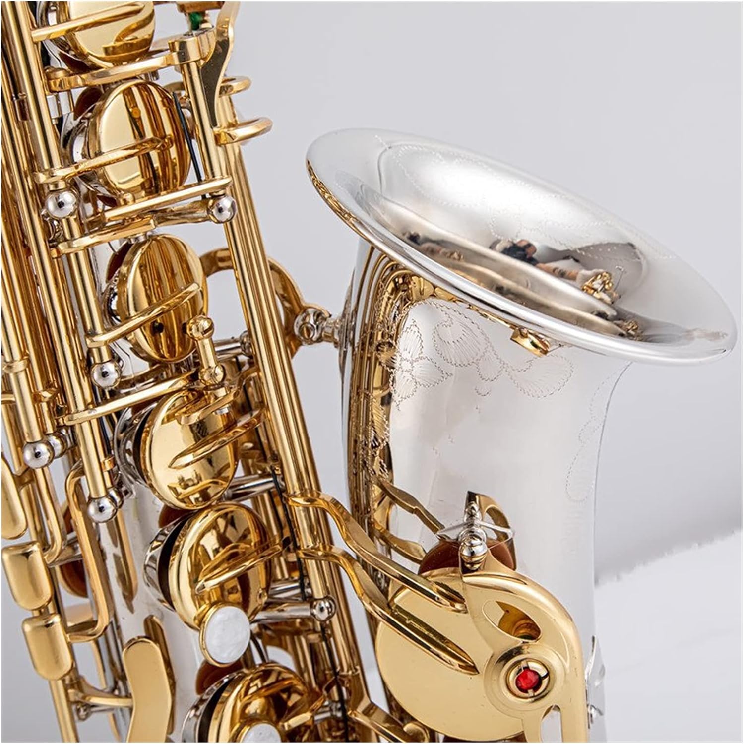 Alto Saxophone Nickel Plated Gold Key Professional Sax Mouthpiece with Case and Accessories Student Saxophone