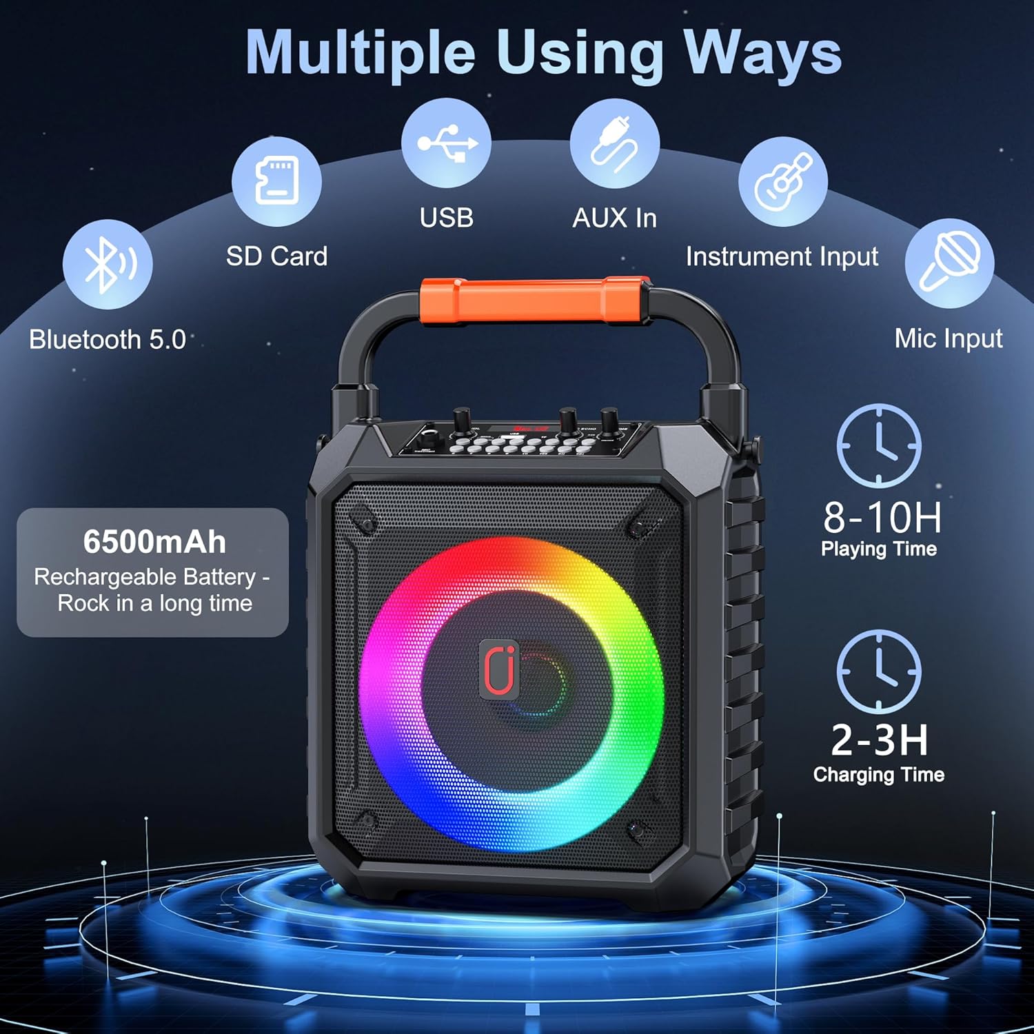 Karaoke Machine HWWR, Pro Karaoke Speaker with 2 Wireless Microphones, Portable Design 5.3 Bluetooth for Adults Kids Gifts with DJ Lights for Home Party, Outdoor Events, Supports FM/USB/AUX/REC/TF