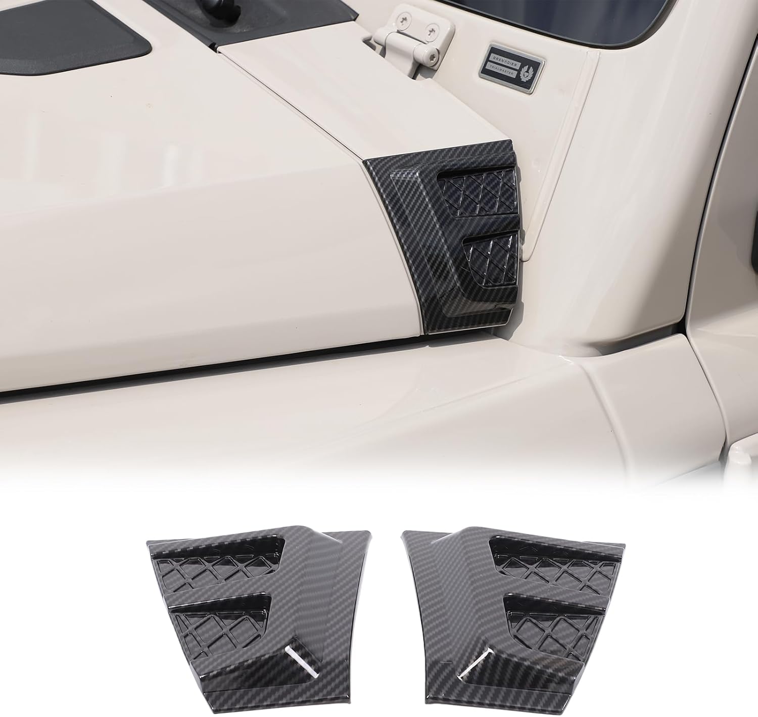 2PCS Car Black Cowl Armor Corner Guards Outer Cowling Cover Compatible with INEOS Grenadier 2020-2025 Accessories, Car Hood Left Right Side Armor Cover Trim Exterior Accessories (Carbon Fiber)