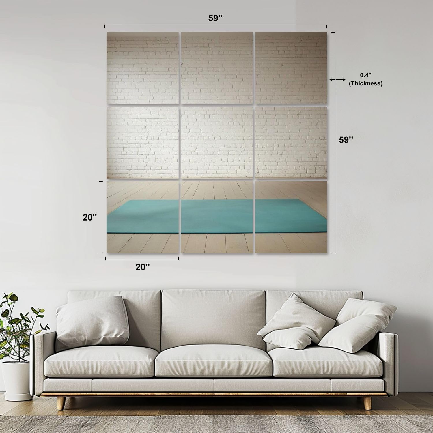 Art Acoustic Panels Self Adhesive Empty room wooden floor white brick wall 9Packs Decorative Soundproof Wall Panels Large Sound Absorbing Panels for Home Office 60