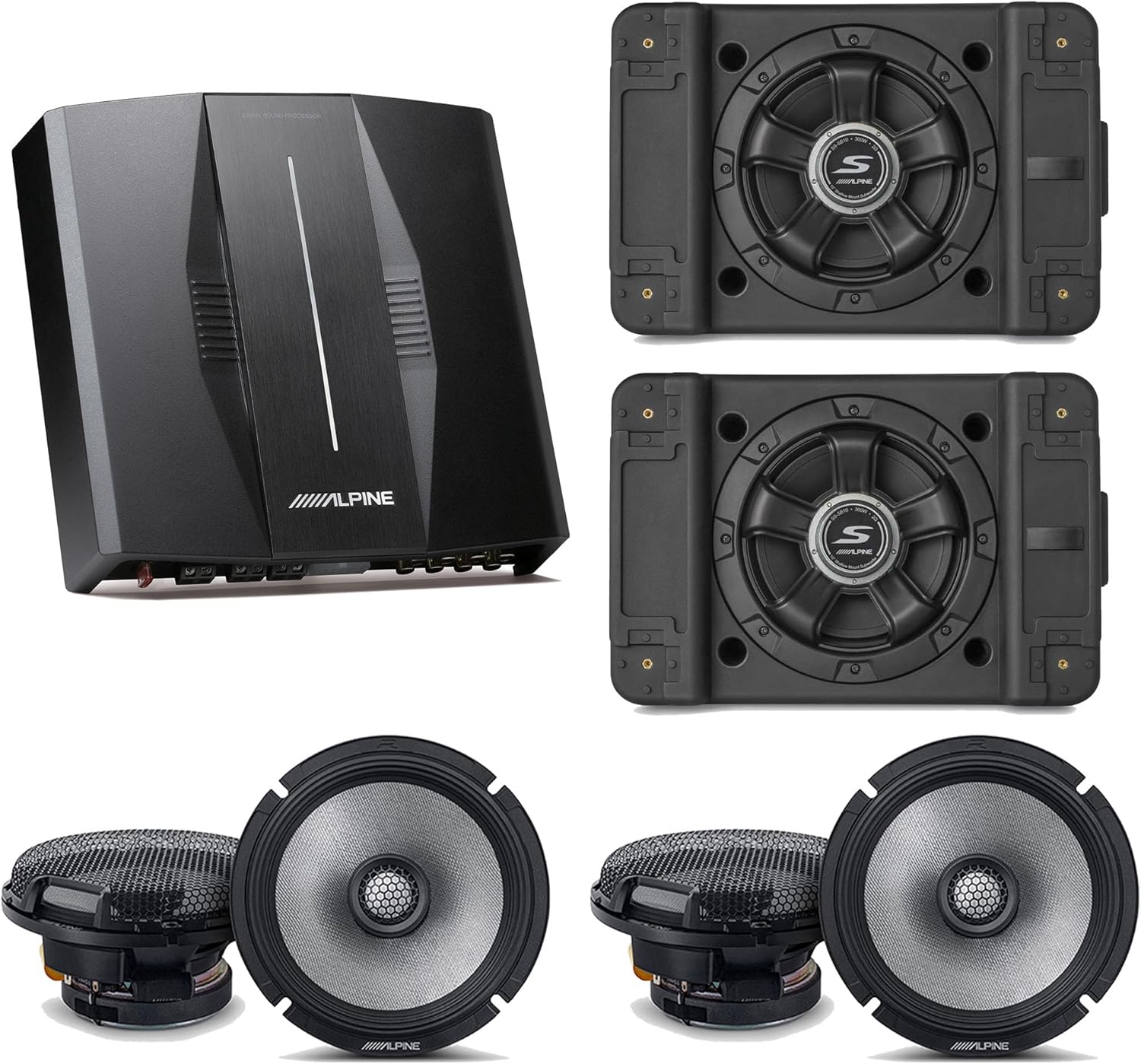 Alpine PXE-C80-88 OPTIM8 8-Channel Hi-Res Digital Sound Processor Amplifier w/ (2) SS-SB12 Subwoofer, (2) R2-S65 Bundle