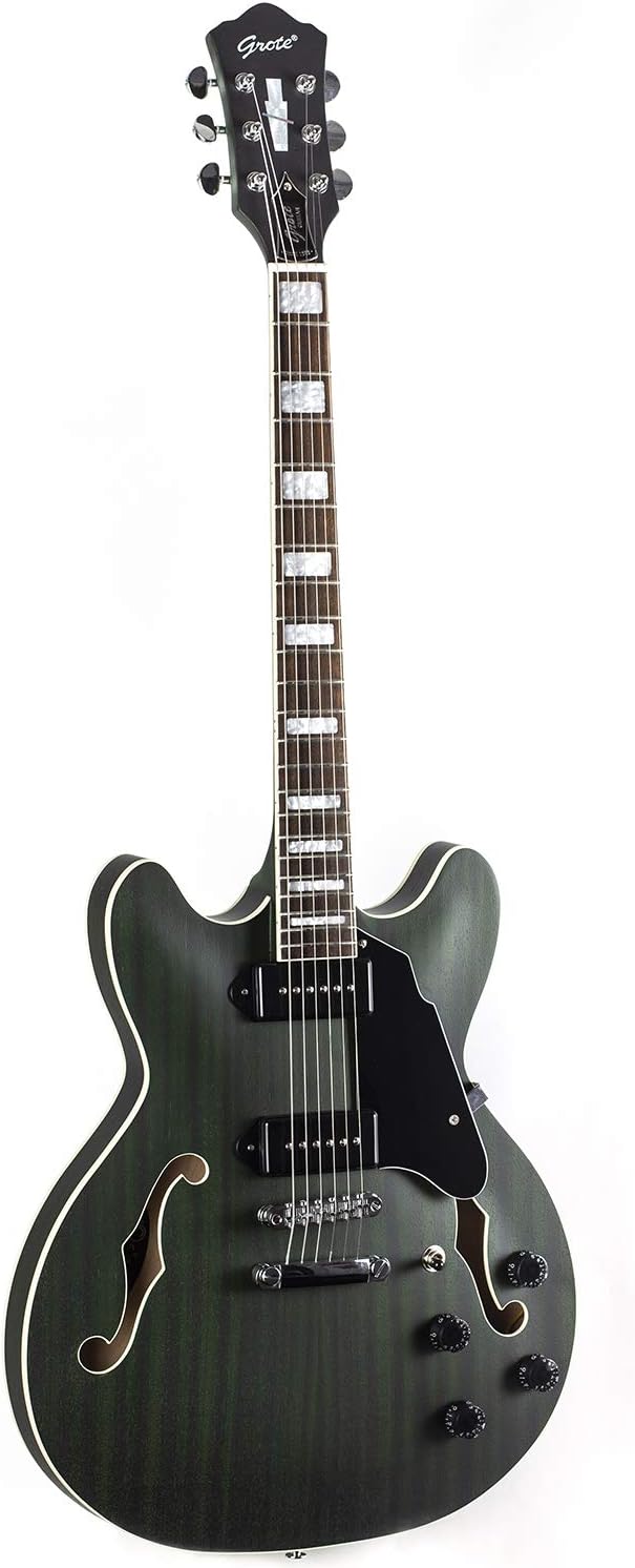 GROTE Electric Guitar Semi-Hollow Body Guitar matte finished P90 Pickups (Green)