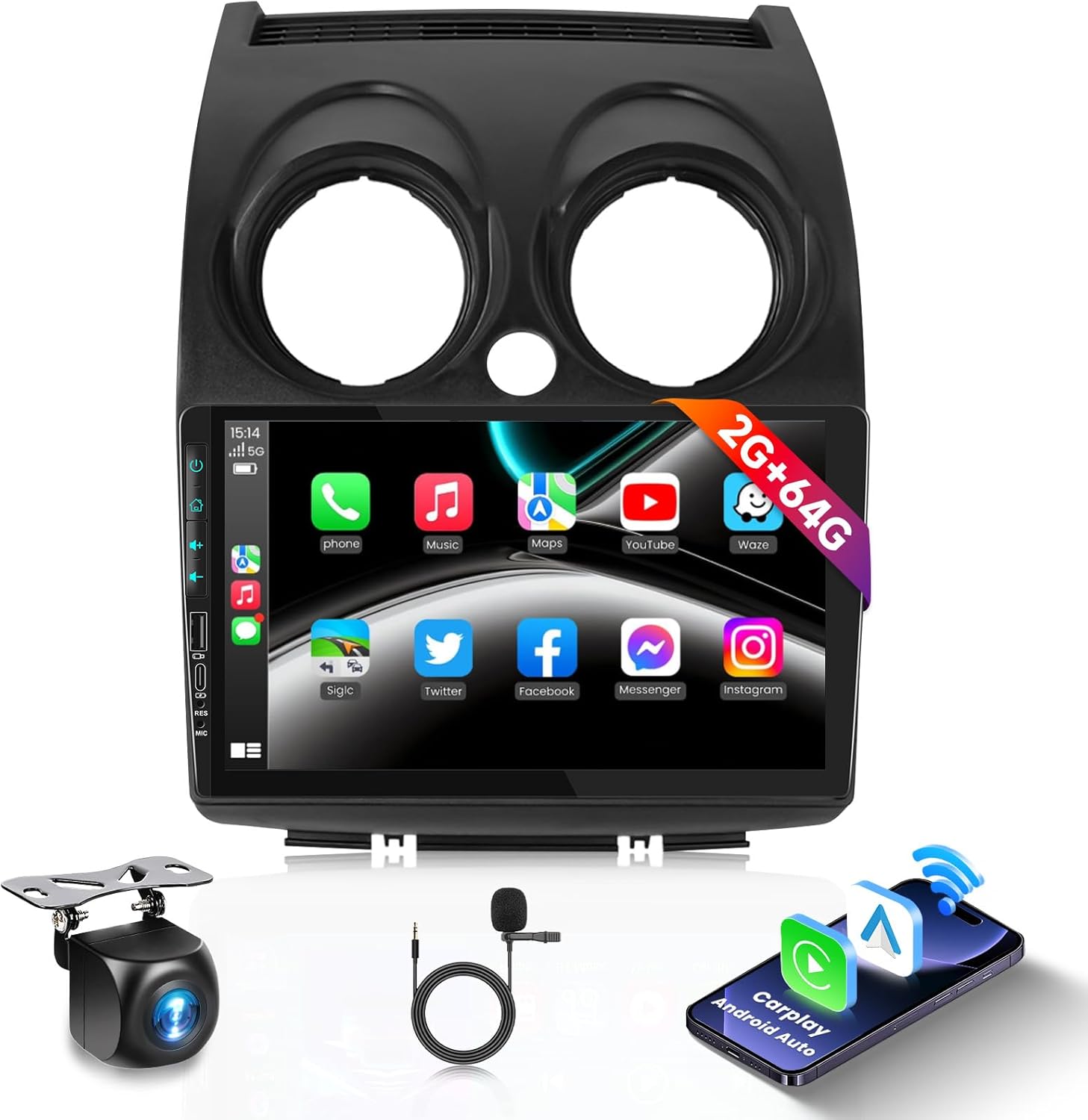 Podofo 2G+64G Car Stereo Radio for Nissan Rogue 2008-2013 with Wireless Carplay Android Auto MirrorLink,9inch 1080P HD IPS Touchscreen Bluetooth RDS/FM Radio 28UIs GPS WiFi 16EQ AHD Backup Camera