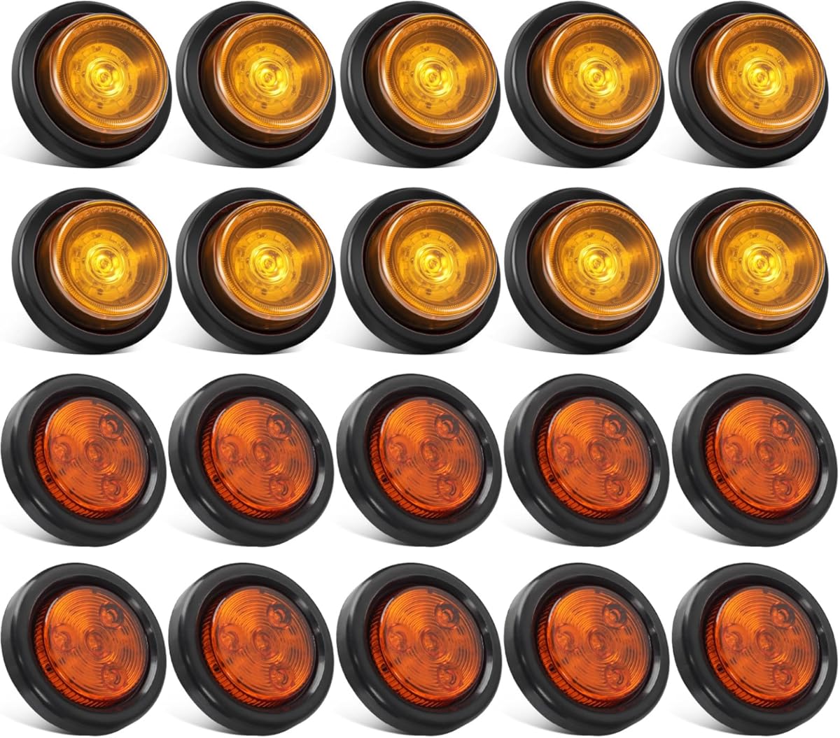 Partsam 10x 2 Amber LED Marker Lights + 10x 2.5 Strobe Marke Lights