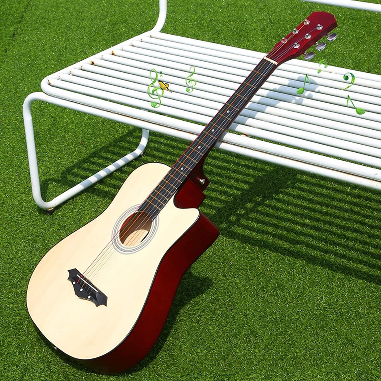 Full Size Guitar 38 Inches 6 String The Sound is Crisp Edging Cut Corner Basswood Panel Men and Women Student Exercise Wood Guitar Beginner Acoustic Guitar Starter Package Student G