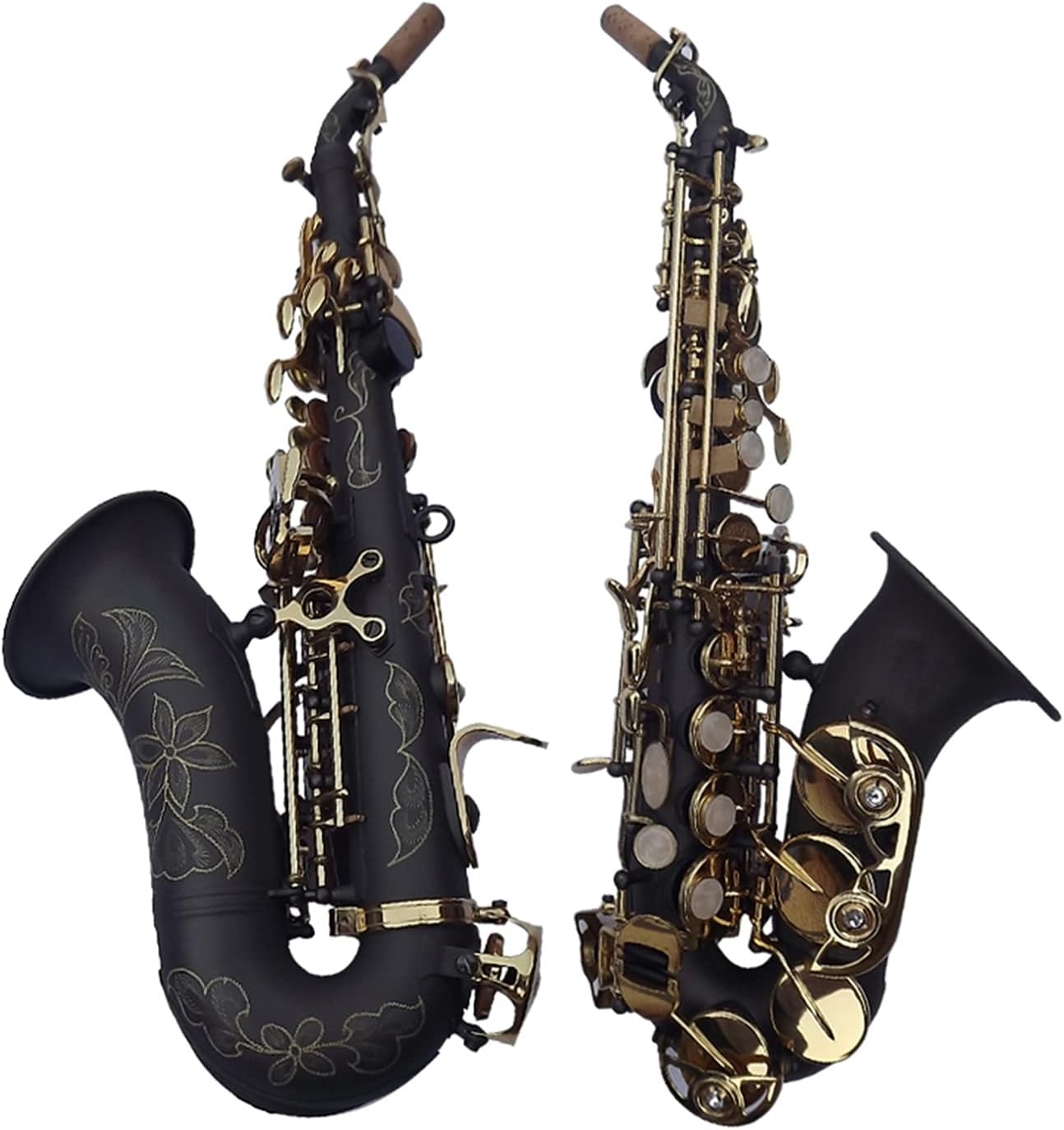 Sax Beginners Kit Soprano Saxophone Exquisite Carved Flower Black Nickel Gold Surface B Tone Sax Brass Instrument with Case Wind Instrument