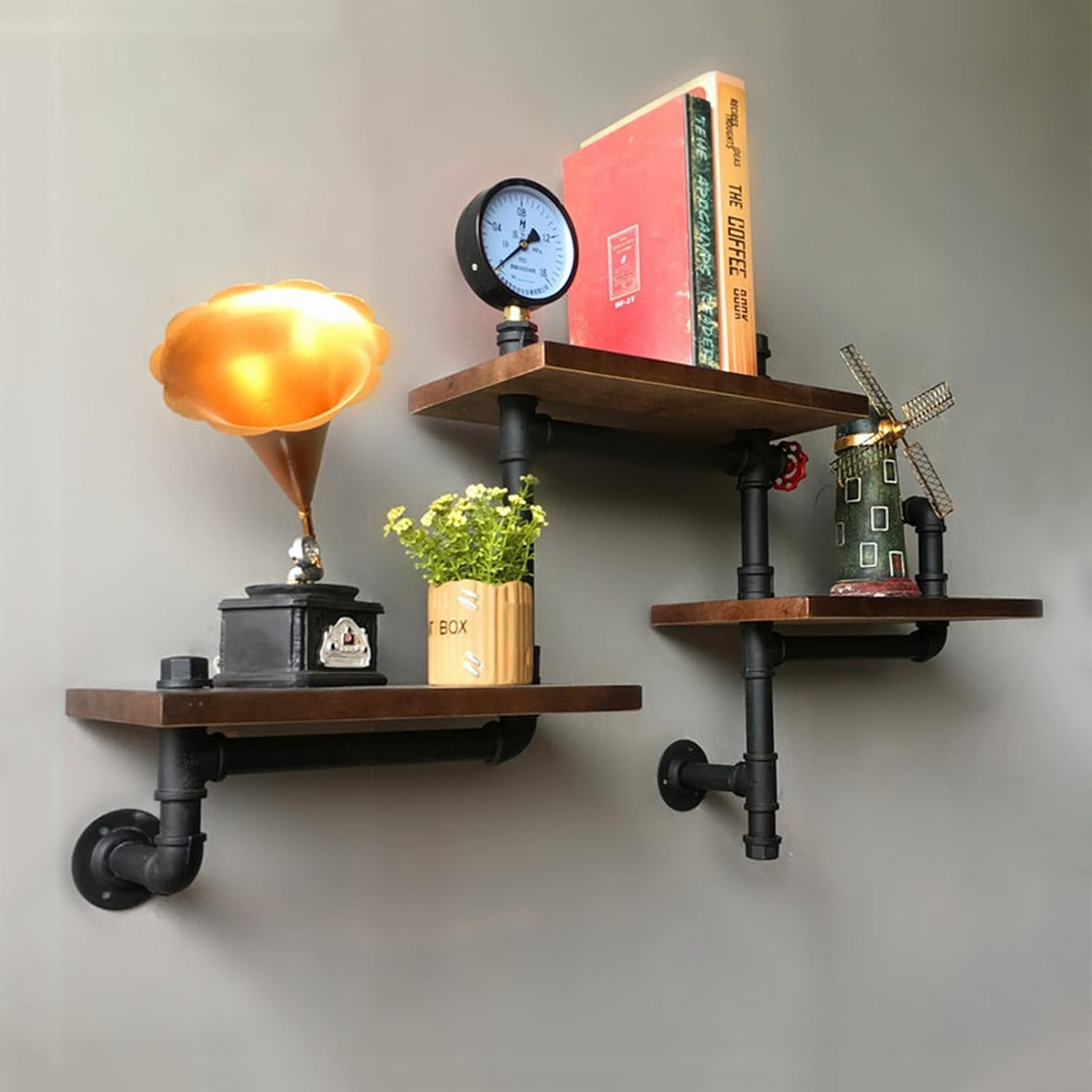 Rustic Floating Shelves Wood Industrial Iron Pipe Shelf Wall Mount Bookshelf Storage Floating Shelf Shelving (Color : 105x65x20cm, Size : Retro Color)
