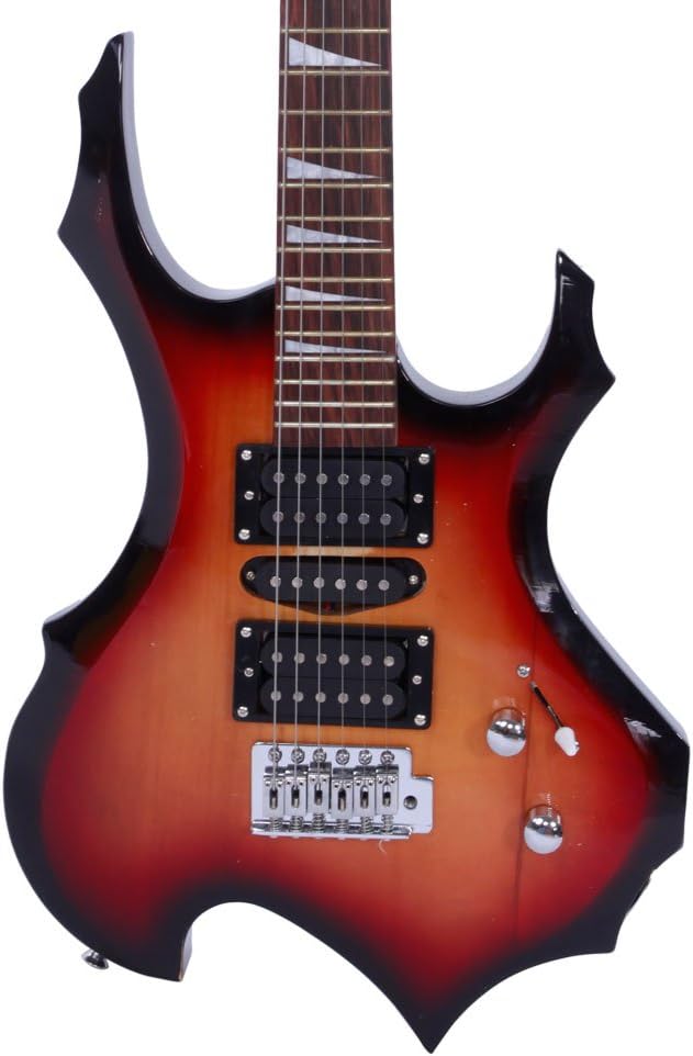 Professional Flame Type Electronic Guitar + Guitar Bag + Pick + Tremolo Bar + Link Cable Set (Sunset)