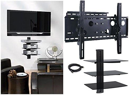 2xhome – New TV Wall Mount Bracket (Single Arm) & Three (3) Triple Shelf Package – Secure Cantilever LED LCD Plasma Smart 3D WiFi Flat Panel Screen Monitor Moniter Display Large Displays - Long Swing