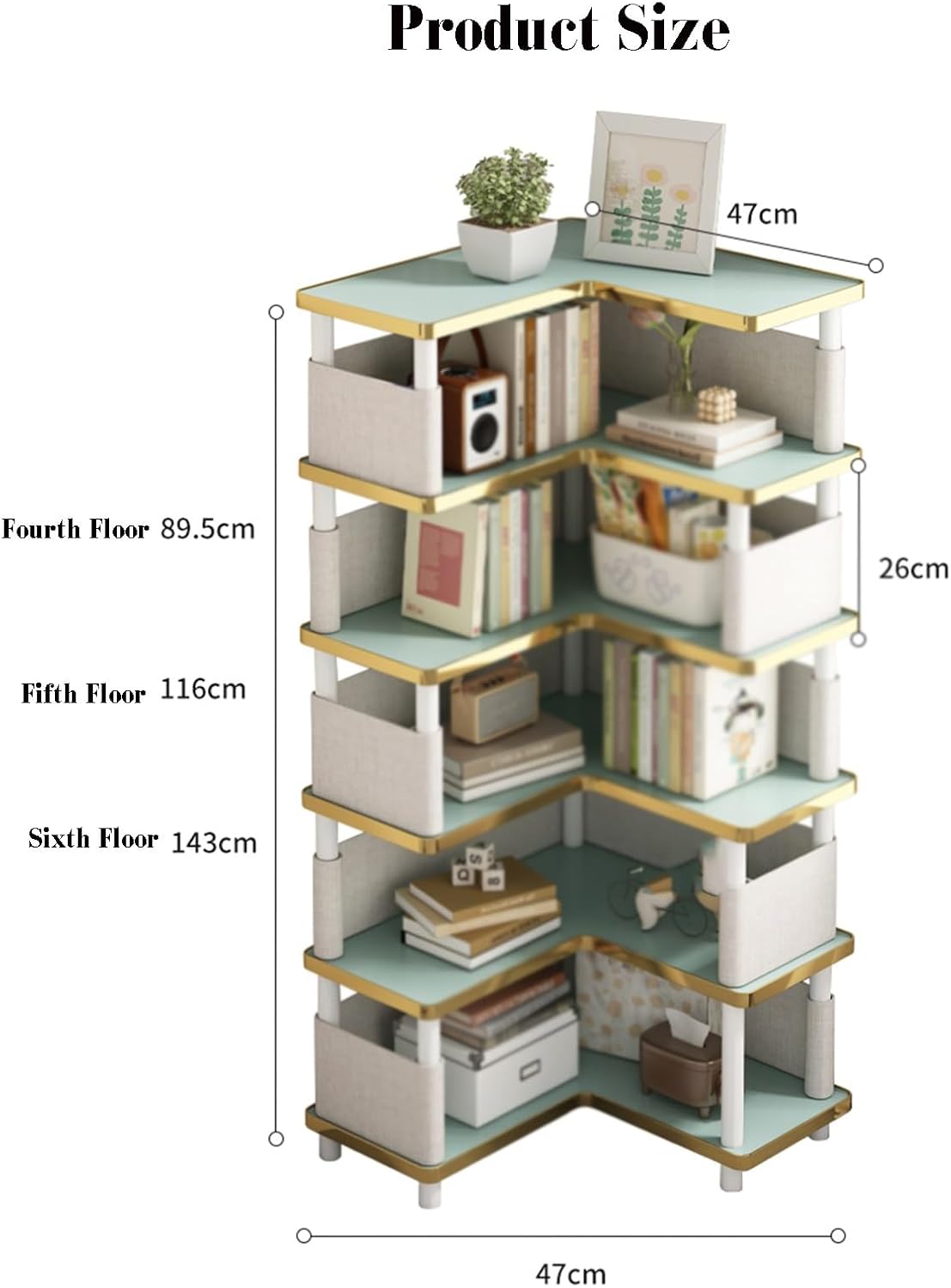 Corner Bookshelf,4-6 Floors Shelf Bookcase,Large Corner Cupboard,The Structure is Solid,No Shaking,Large Storage,Can Store More Books(18.50x18.50x35.23in) ()