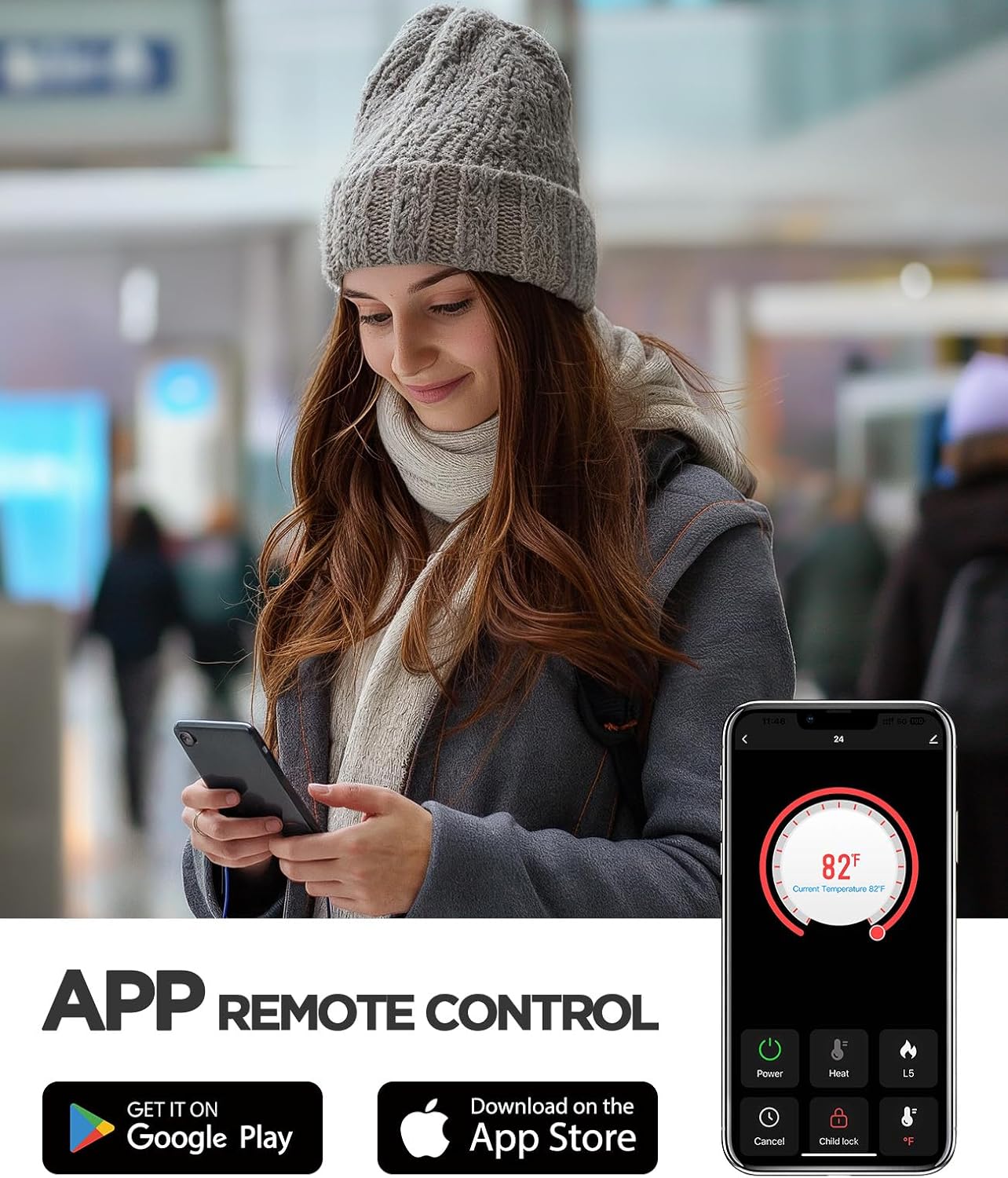 Silonn Electric Fireplace Heater, Quick Heating Portable Fireplace with App & Remote,24″ Electric Corner Fireplace Low Noise with 5 Brightness Levels,Temp Control & Timer for Living Room,Bedroom,Black