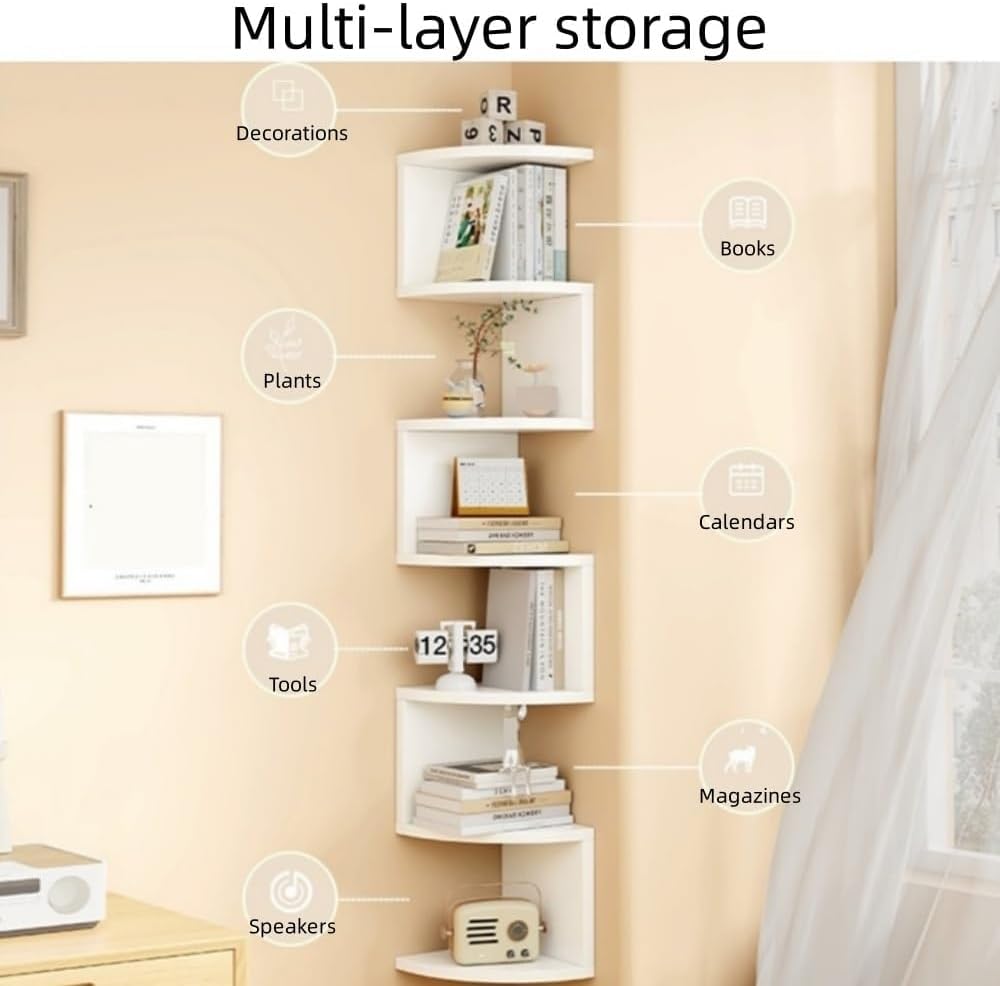 4-Tier, 5-Tier and 7-Tier Corner Floating Wall Mount Display Shelving Unit, Floating Shelves with Rounded Edge, Wall Mounted Shelf for Living Room,A,Medium