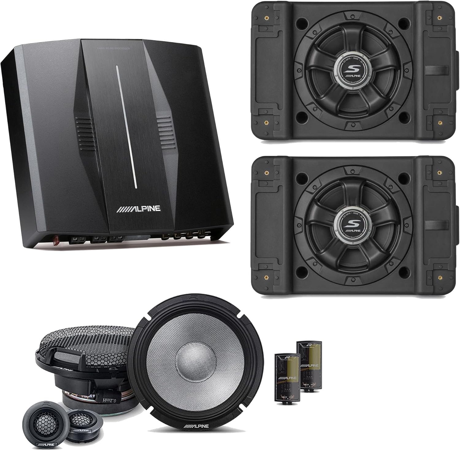 Alpine PXE-C80-88 OPTIM8 8-Channel Hi-Res Digital Sound Processor Amplifier w/ (2) SS-SB10 Subwoofer, R2-S65C Bundle