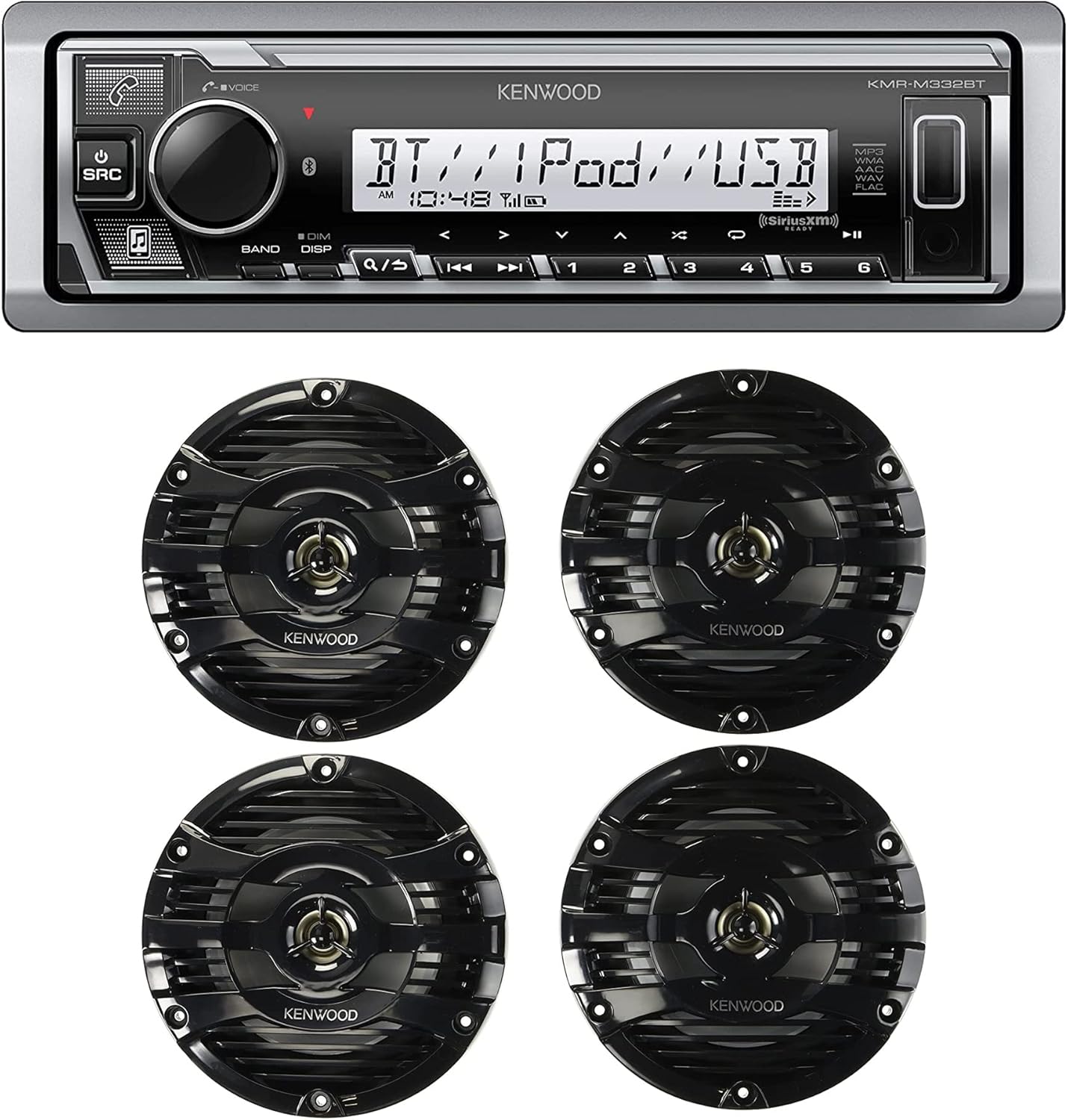 Kenwood KMR-M332BT Car & Marine Stereo | Plus 2X KFC-1653MRB 6.5