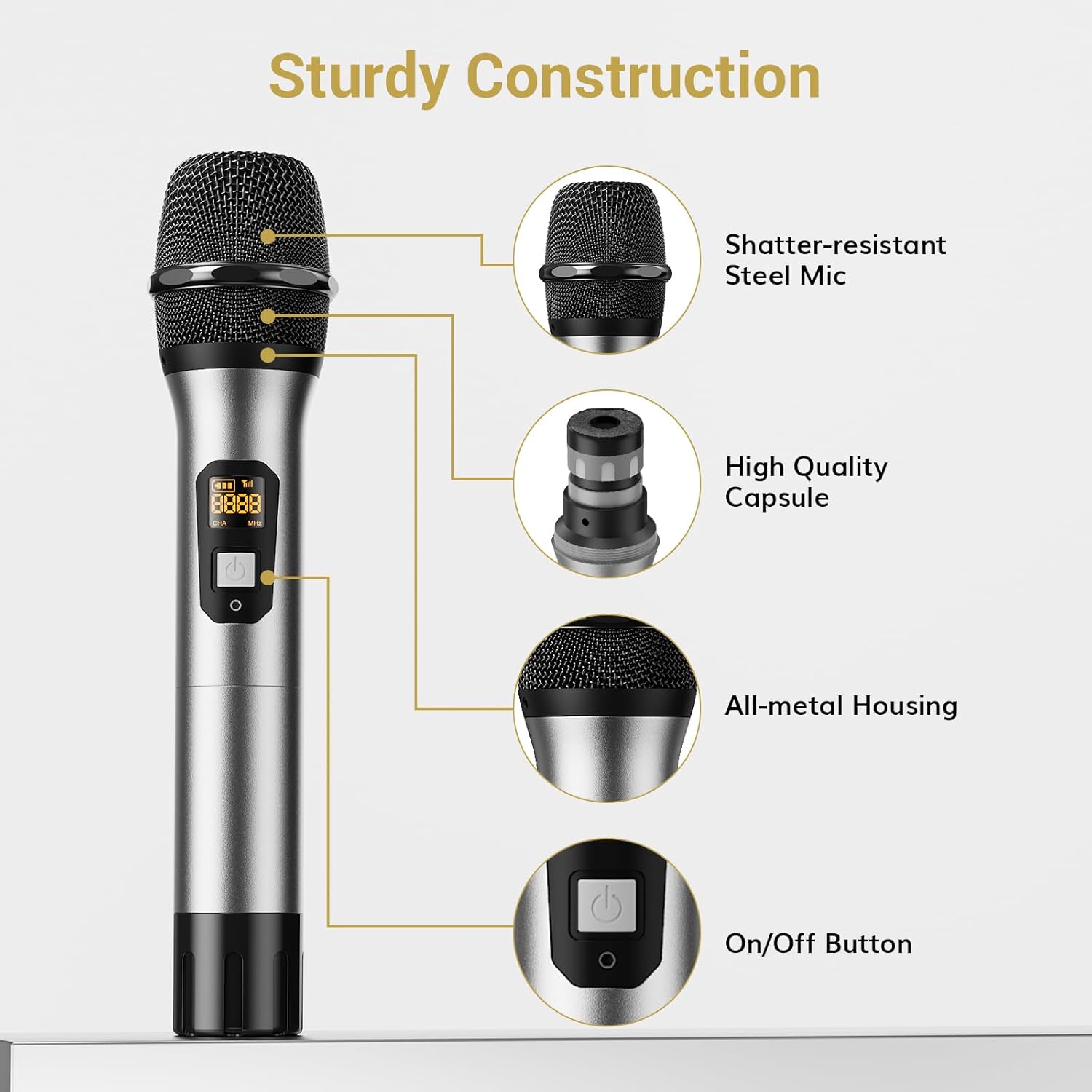 TONOR TW820 Wireless Microphone System and TW620 Wireless Microphone, Metal Professional UHF Cordless Dynamic Mics for Home Karaoke, Wedding, Church