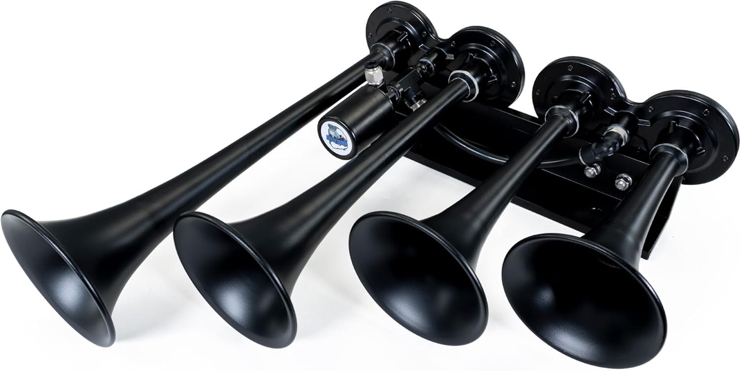 HornBlasters The Rage 4-Chime Air Horn – 12V, 142 dB Universal Air Horn with Pre-Installed Valve – Extremely Loud for Cars & Trucks