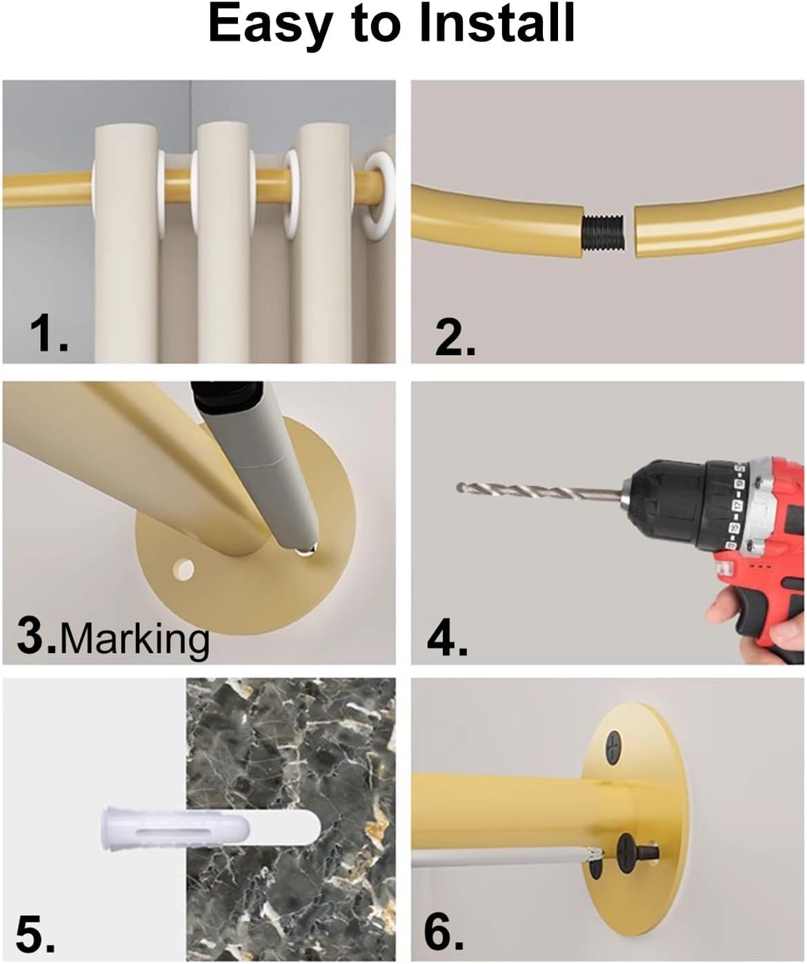 Corner Hanging Rod for Fitting Room/ Changing Room/ Clothing Store, Wall Mount Curved Room Divider Curtain Rod For Bathroom Shower, Dorm Room and Small Space ( Color : Gold , Size : 110x110cm/43.3x43.