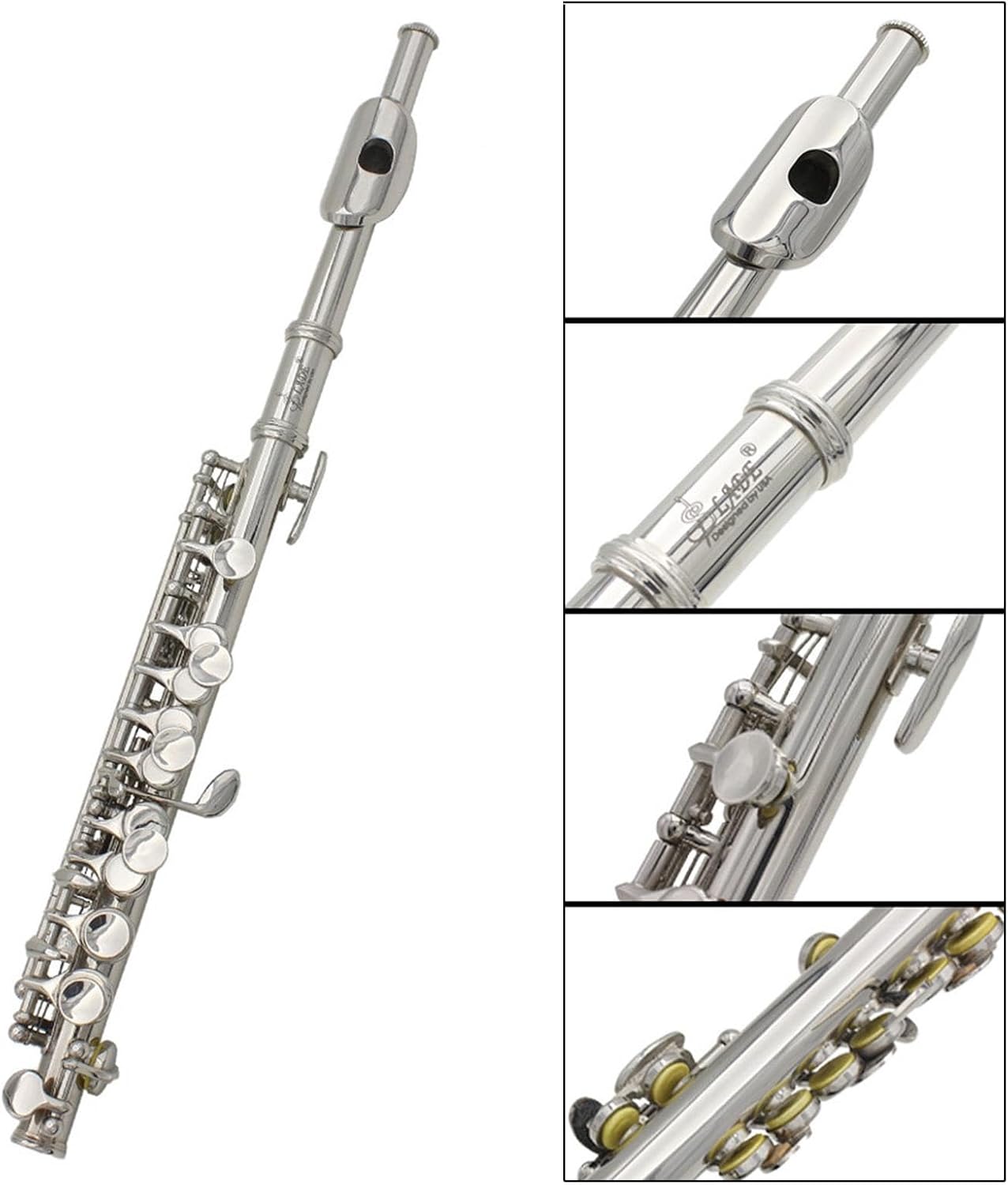 C Key Piccolo, Lightweight Easy to Play Wind Instrument, 16 Hole Flute for Stage Performance Practice, Classroom, Beginner, Silver