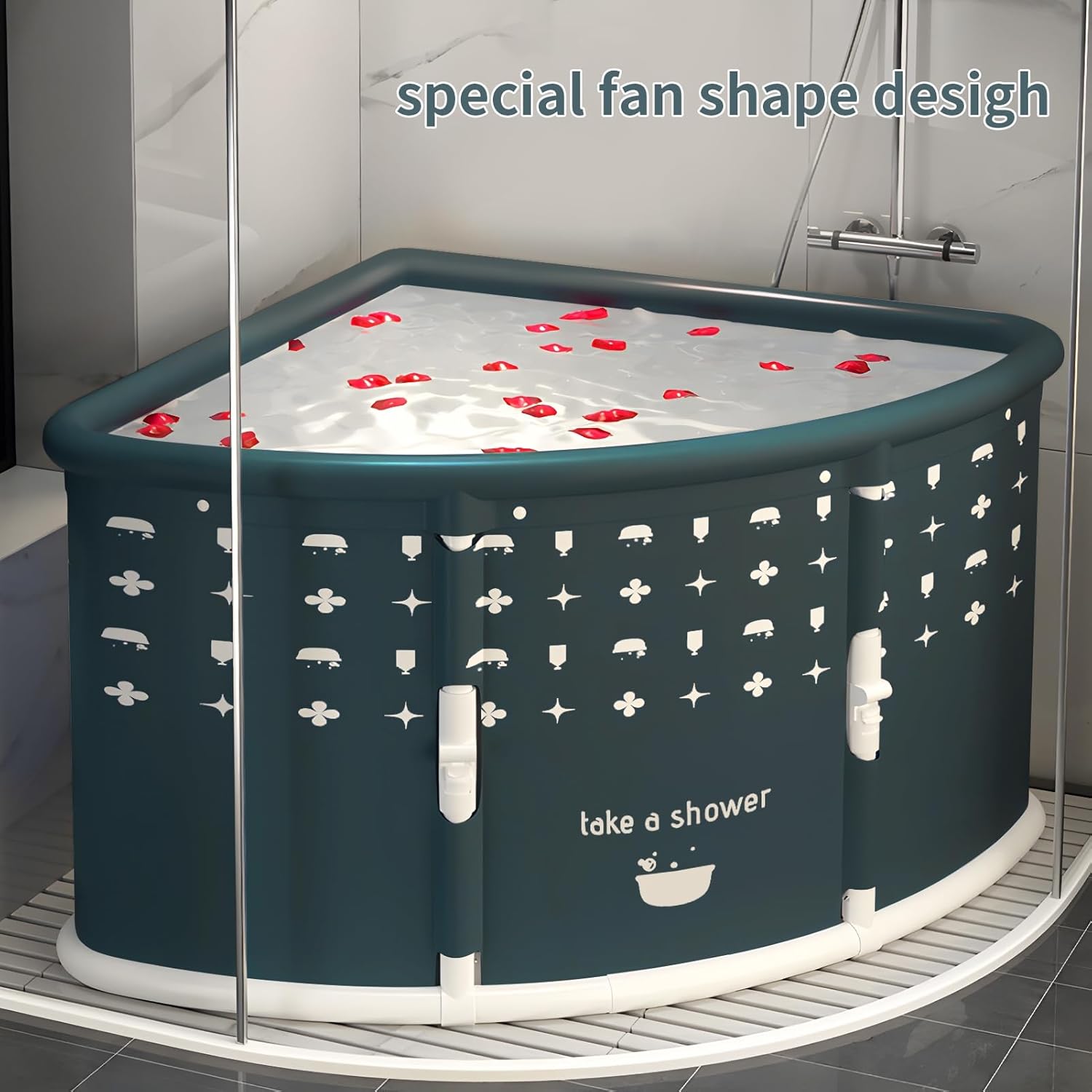 Fan-shaped Portable Foldable Bathtub for Adult, Large Collapsible Tub, Folding Corner Bathtub, Soaking Bath Tub for Hot Bath and Ice Bath, Home Freestanding Bathtubs for Shower Sauna