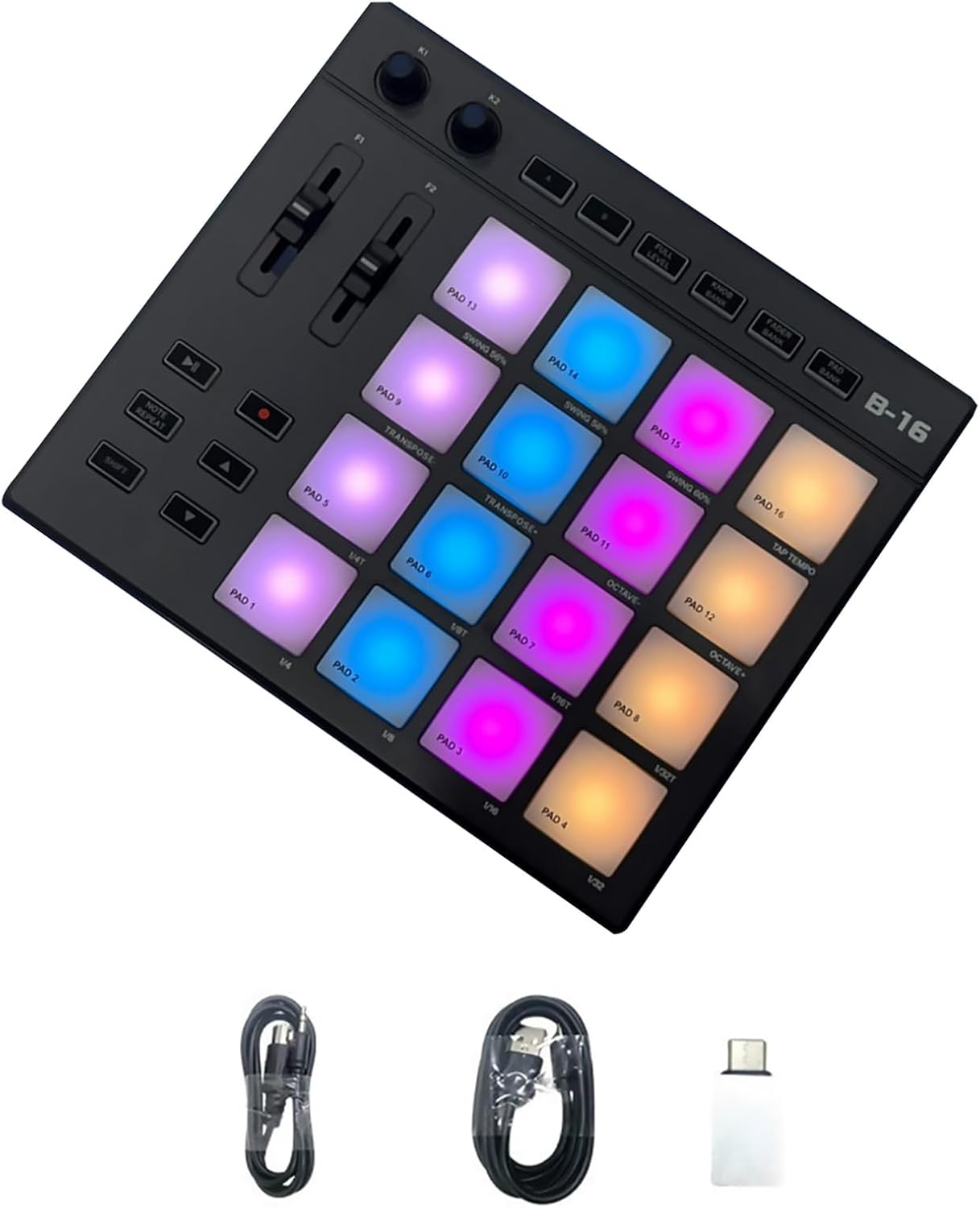 MIDI Strike Pad Controller Beat Maker with Lock Slot & 16 RGB Illuminated Beat Pads Force Sensing Assignable Control