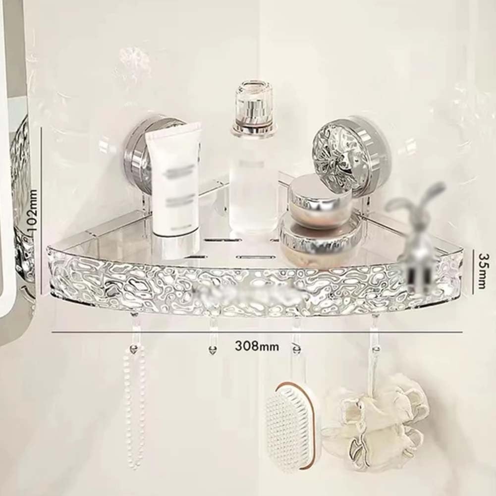 No-Drill Clear Wall Caddy, Drill-Free, Removable, Multifunctional Triangle Storage, Light Luxury Style Glacier Pattern Suction Cup Shelf, Bathroom Storage Shelf, Corner Shower Caddy Suctio