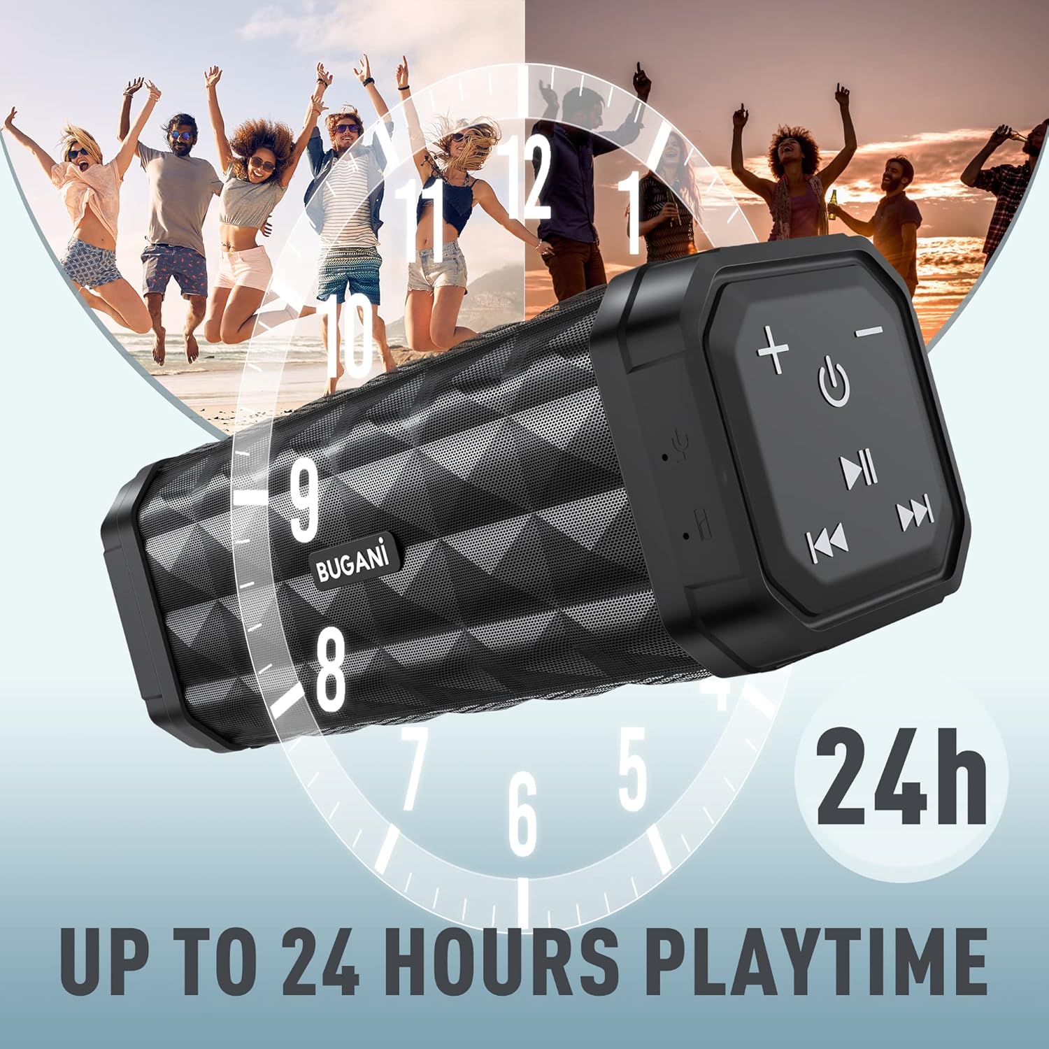 BUGANI Bluetooth Speakers, Portable Speakers, 100FT Range Bluetooth 5.0 TWS Pairing,IPX5 Waterproof Speakers Built-in Mic, 24H Play Type-C,Suitable for Outdoor Speakers at Travel/Party(2 Pack)