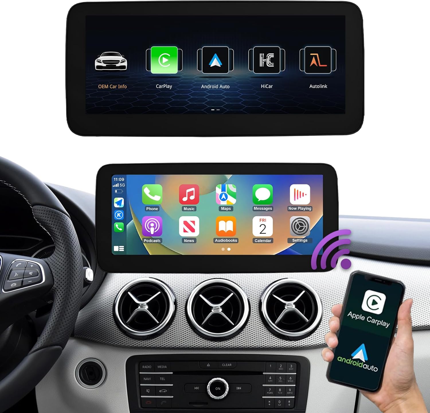 NINETOM 12.3 inch Touchscreen Wireless CarPlay Android Auto Car Radio Receiver Compatible with Mercedes Benz A B CLA GLA G Class W176 W246 C117 X117 X156 with NTG5.0/5.1/5.2 System (2016-2018)