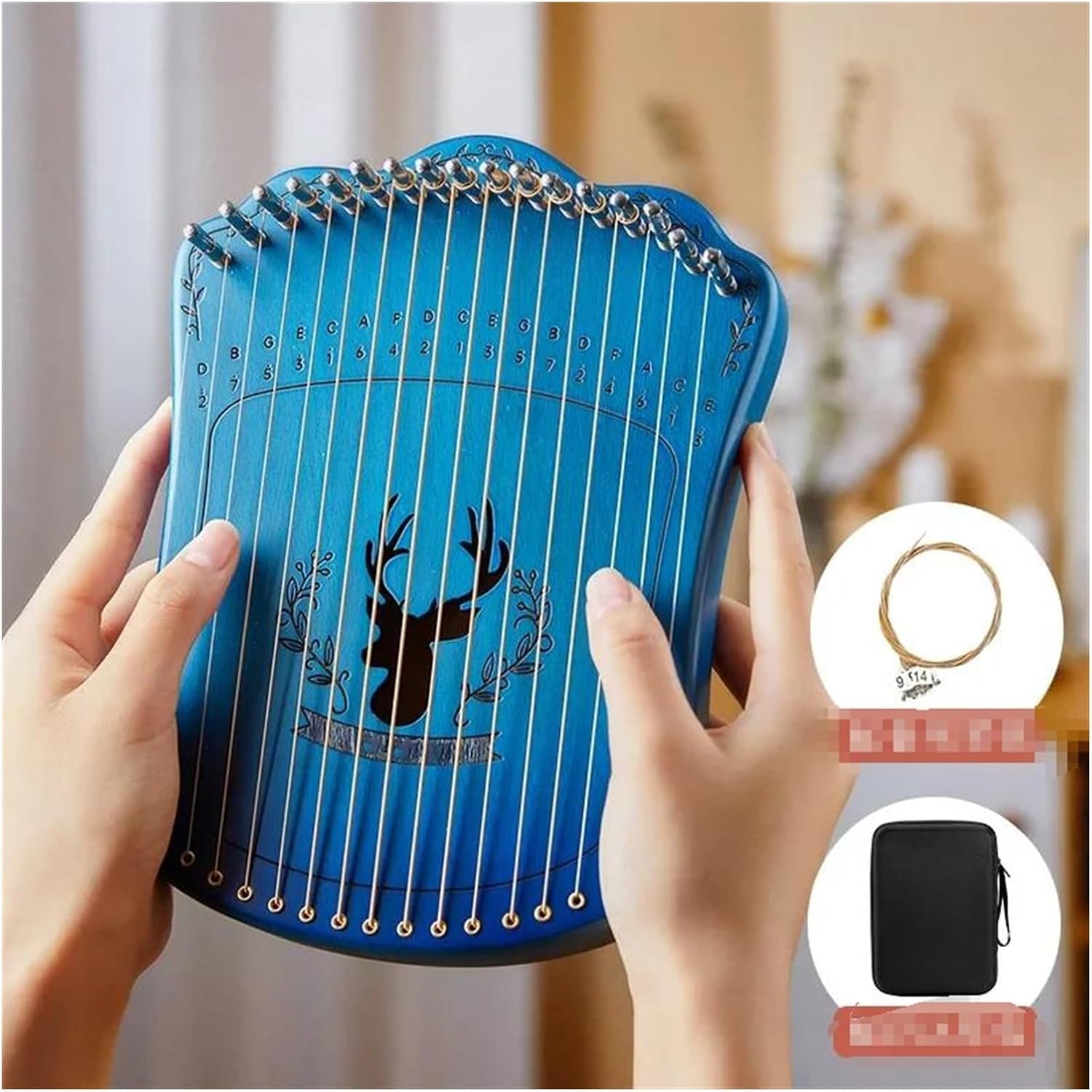 Lyre Harp Set Portable Lyre Harp 17 Strings Beech Wood Fingerplay Lyre With Bag And Spare String Beginner Stringed Instruments(Blue)