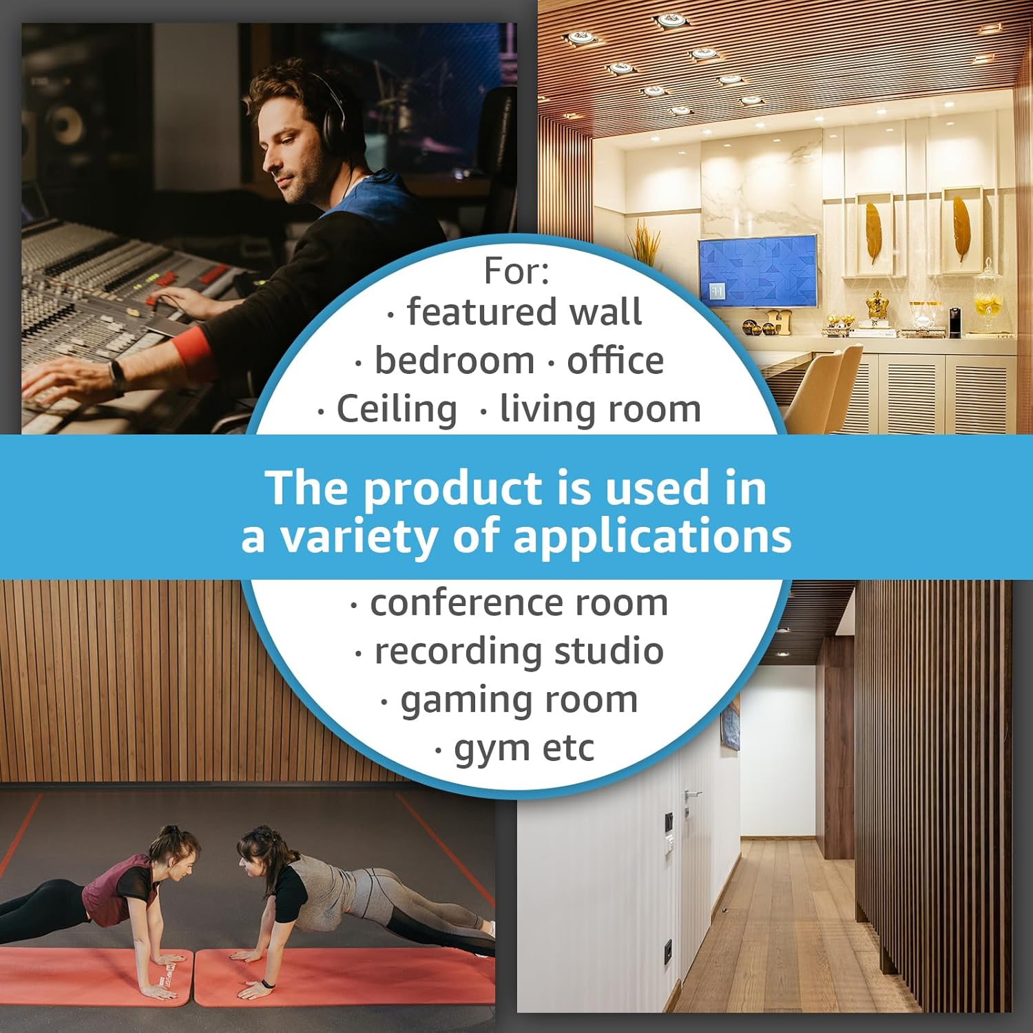 Art3d 4 Pack 47.2 x 23.6in. Wood Slat Acoustic Panels for Wall and Ceiling - 3D Fluted Sound Absorbing Panel with Wood Finish - Oak