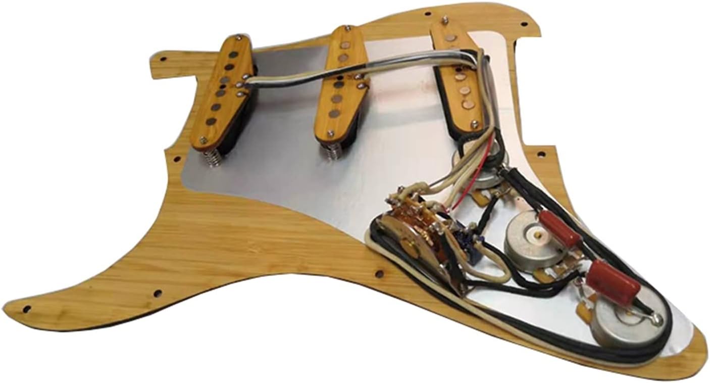 Guitar Pre-Wired Loaded Bamboo SSS Pickguard with Pickup Harness Set for Electric Guitar Pickup Set with Pickguard