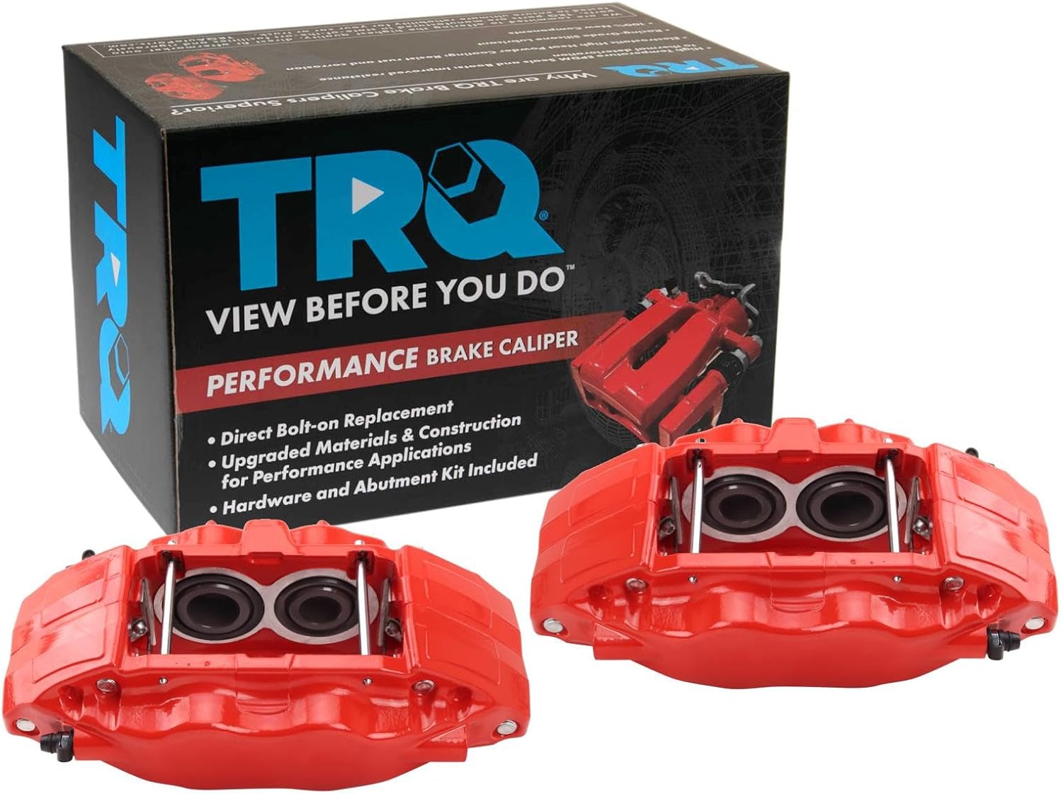 TRQ Front Brake Caliper Set Painted Red Brackets Compatible with 2004-2005 Subaru Impreza