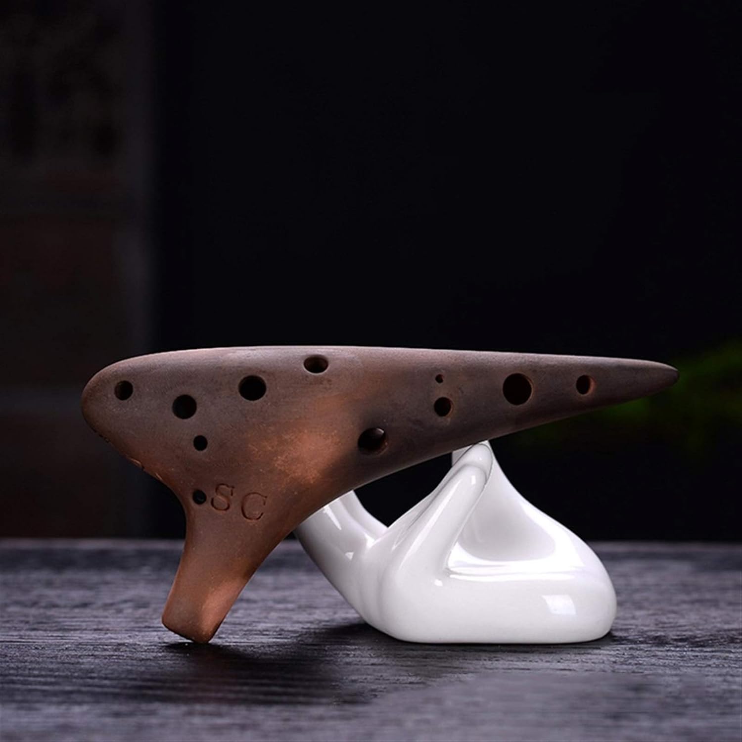 Brown Full Keys Ocarina 12 Holes Bright Glossy Glaze Music Instruments Woodwind Instrument(Color:Sc Key)