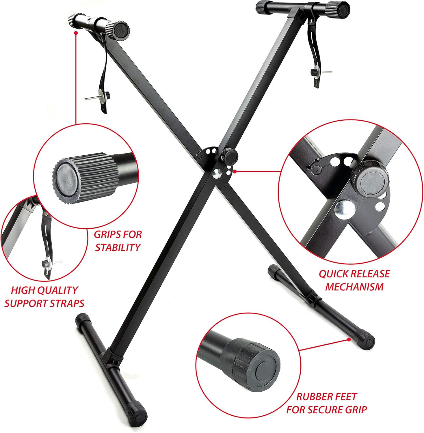 RockJam 61 Key Keyboard Piano Stand With Pitch Bend Kit, Piano Bench, Headphones, Simply Piano App & Keynote Stickers