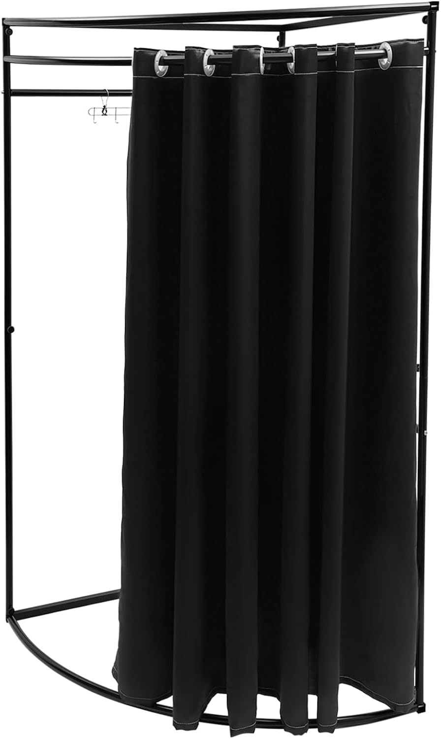 Clothing Store Fitting Room with Shading Curtain, C-Shaped Wall Corner Changing Room for Boutique Mall Office, Portable Temporary Mobile Privacy Protection Dressing Room Divider for Outdoor (Black)