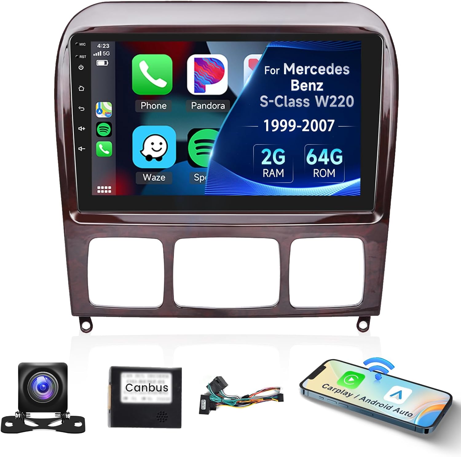 [4+64G] Car Stereo for Mercedes Benz S-Class W220 S280 S320 S350 S400 S430 S500 S600 S55 AMG 1999-2007 Wireless Carplay Android Auto,9