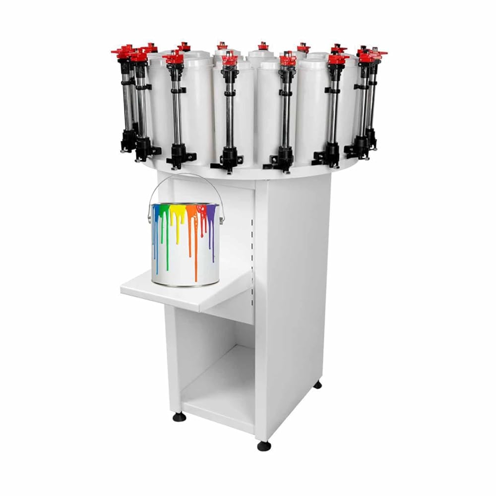 TECHTONGDA Paint Colorant Dispenser, 14 Canister Base Paint Tinting Machine, Double Pump, Double Gauge Lock, 2.3L Drum Capacity, Electric Stirring Color Mixing Machine for Water or Oil Colorant