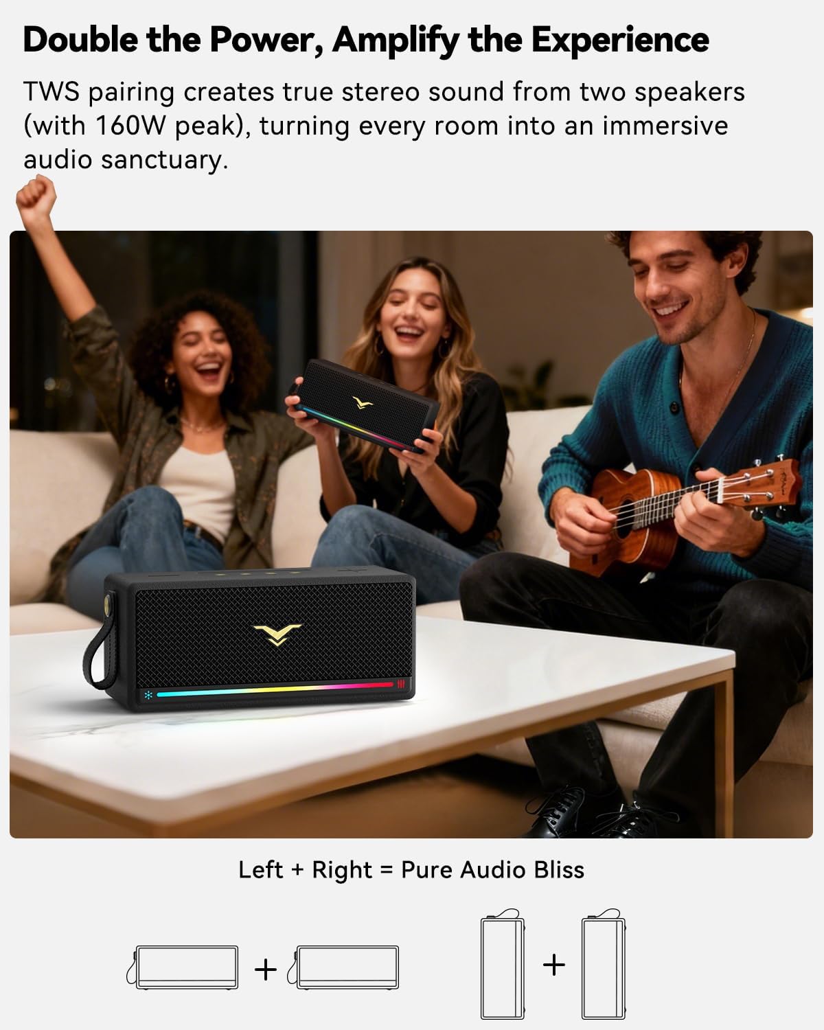 Bluetooth Speaker, StageSound Retro Speakers Bluetooth Wireless, Portable Loud Speaker with Bass Boost, IP67 Waterproof, LED Lights, TWS Pairing, 12H Playtime, TF/AUX/USB Play for Party, Home, Outdoor