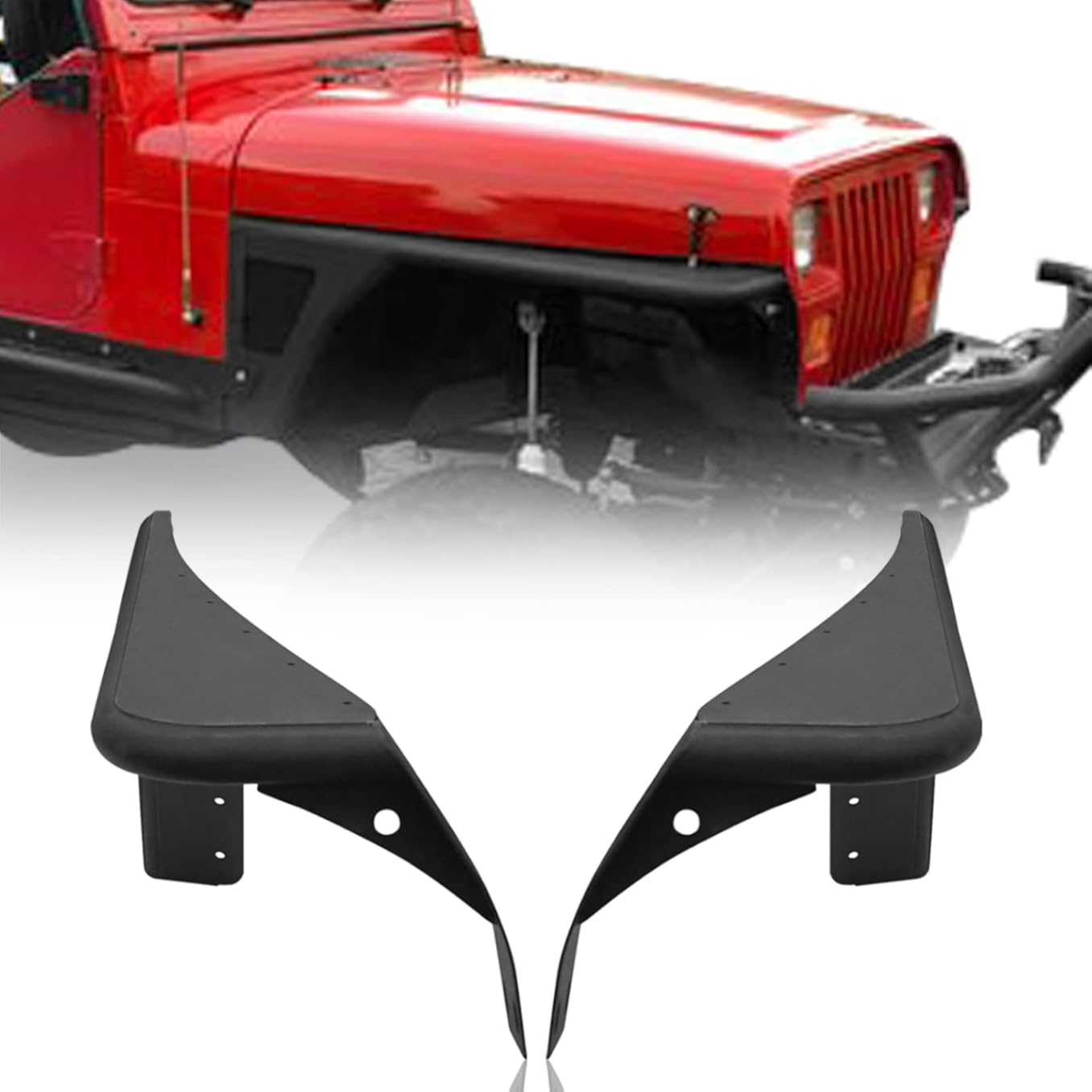 Hooke Road Front Fender Flares Tube Armor Rocker Guards for Jeep Wrangler YJ 1987-1995 (Textured Black Steel)