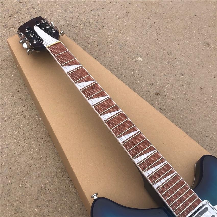 Custom 12 string 360 electric guitar, blue, bright red sandalwood fingerboard, half empty center