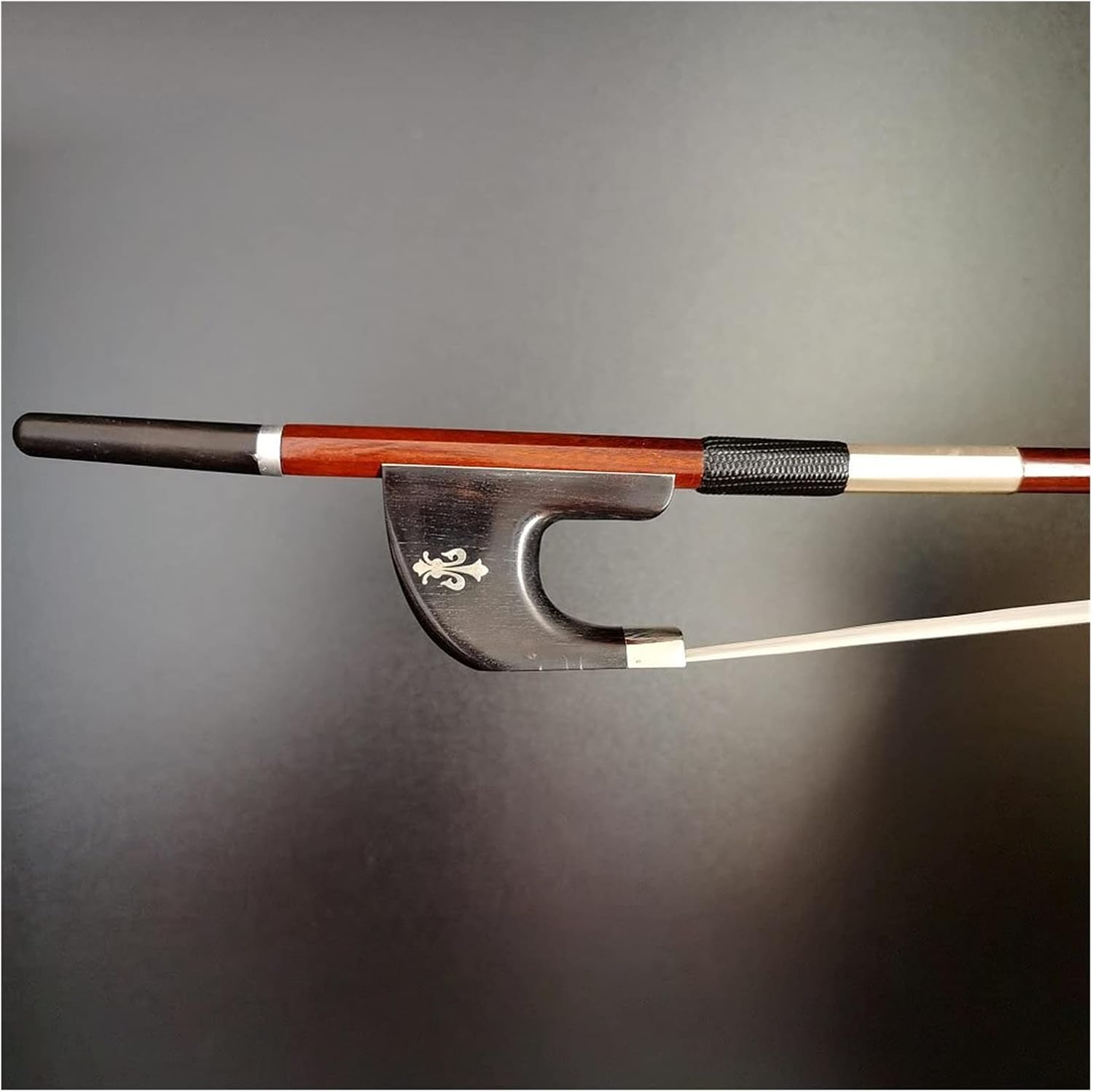 4/4 Bass Bow Brazilwood Round Stick Ebony Frog with Flower Nickel Silver Parts Full Size Violin Bow