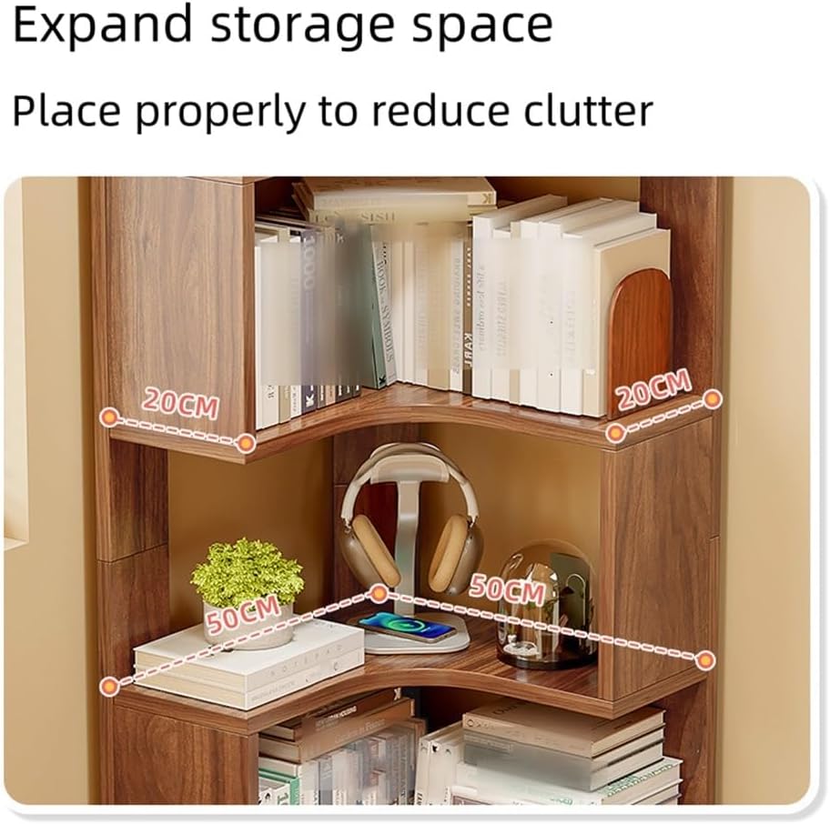 5-Tier Corner Bookshelf Wall Mount, Wood Floating Shelves, Open Shelf Bookcase, Corner Cabinet for Living Room, Bedroom, and Office, Easy to Assemble(Light Brown)