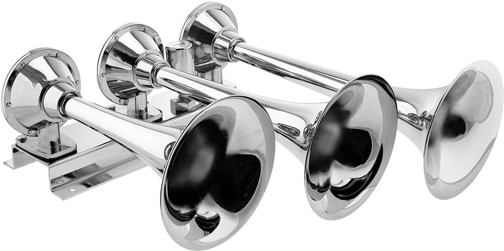 Vixen Horns Train Horn for Truck/Car. 3 Air Horn Chrome Plated Heavy Duty Trumpets. Super Loud dB. Fits 12v Vehicles like Semi/Pickup/Jeep/RV/SUV VXH3418C VXH