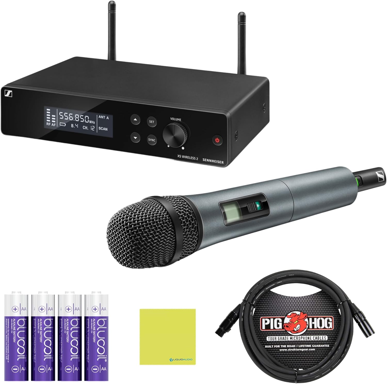Sennheiser XSW 2-865-A Wireless Handheld Microphone System Bundle w/Pig Hog PHM10 8mm Mic Cable, 4-pack Blucoil AA Batteries and Liquid Audio Polishing Cloth