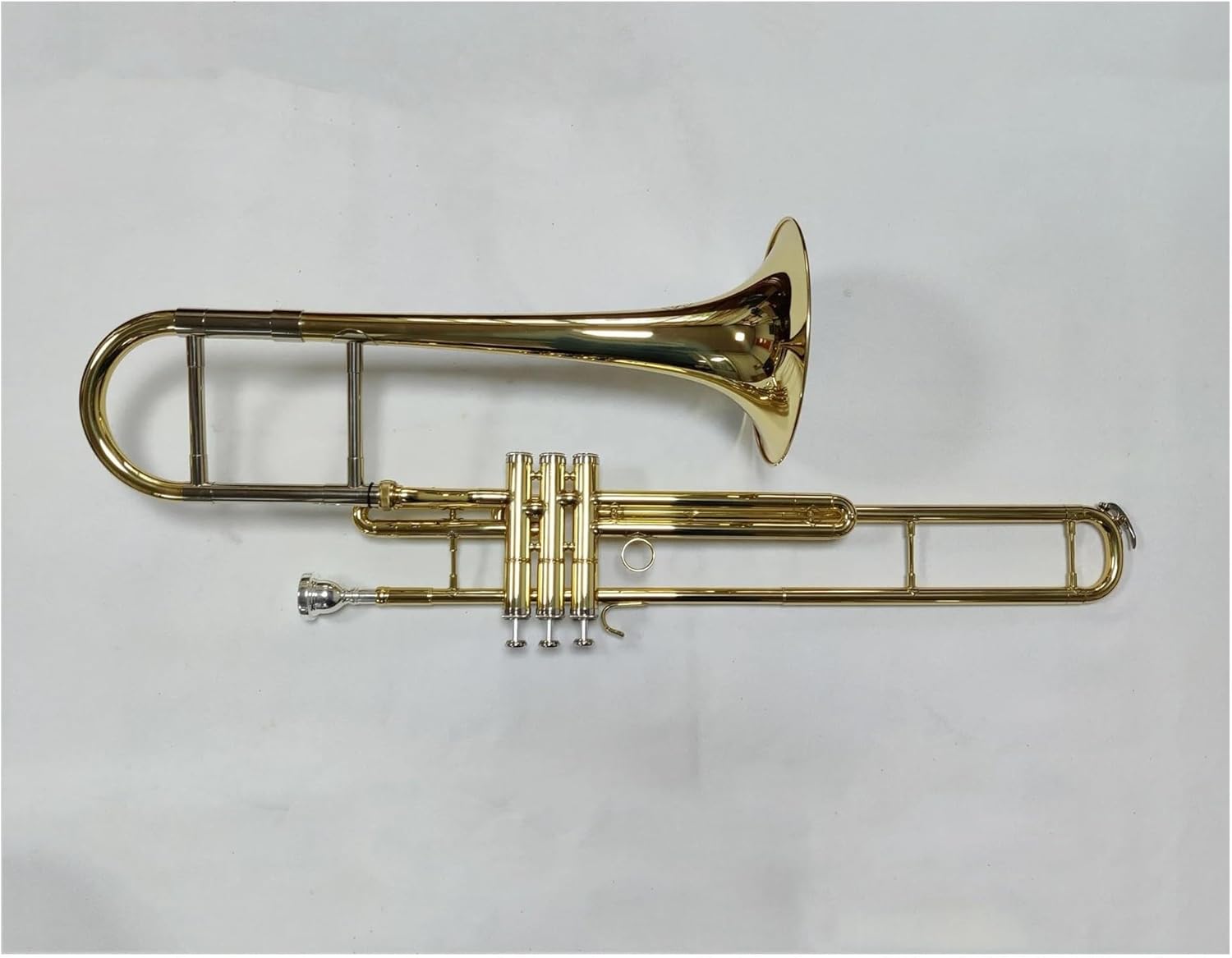 Adult Trombone Instrument Gold Painted Brass Slide And Bell Piston Valve For Beginner Trombone