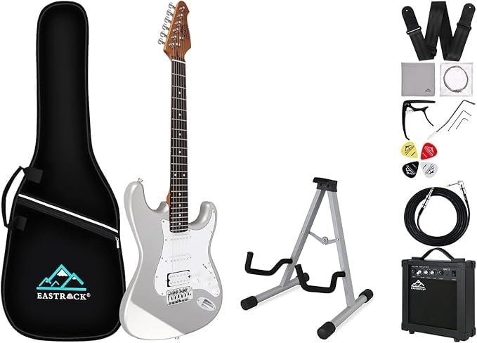 EASTROCK 39 inch Full-Size Electric Guitar Kit Guitar Stand Professional Portable，Gray