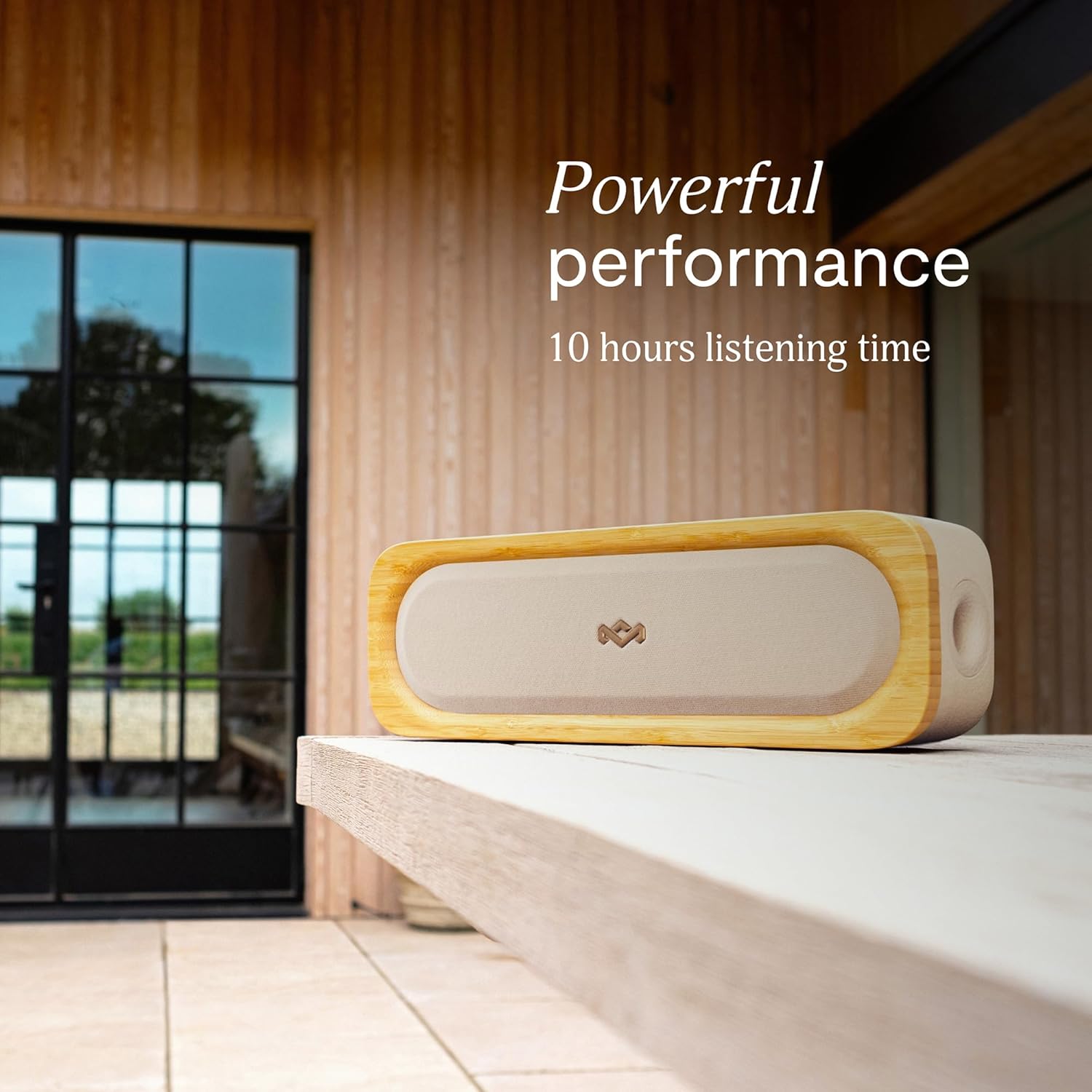 House of Marley Get Together 3 Bluetooth Speaker, 10Hr Playtime, USB-C Fast Charging, EQ Sound Modes, Ambient LED Light, 30m Wireless Range, Bamboo & Rewind Fabric Design (Cream)