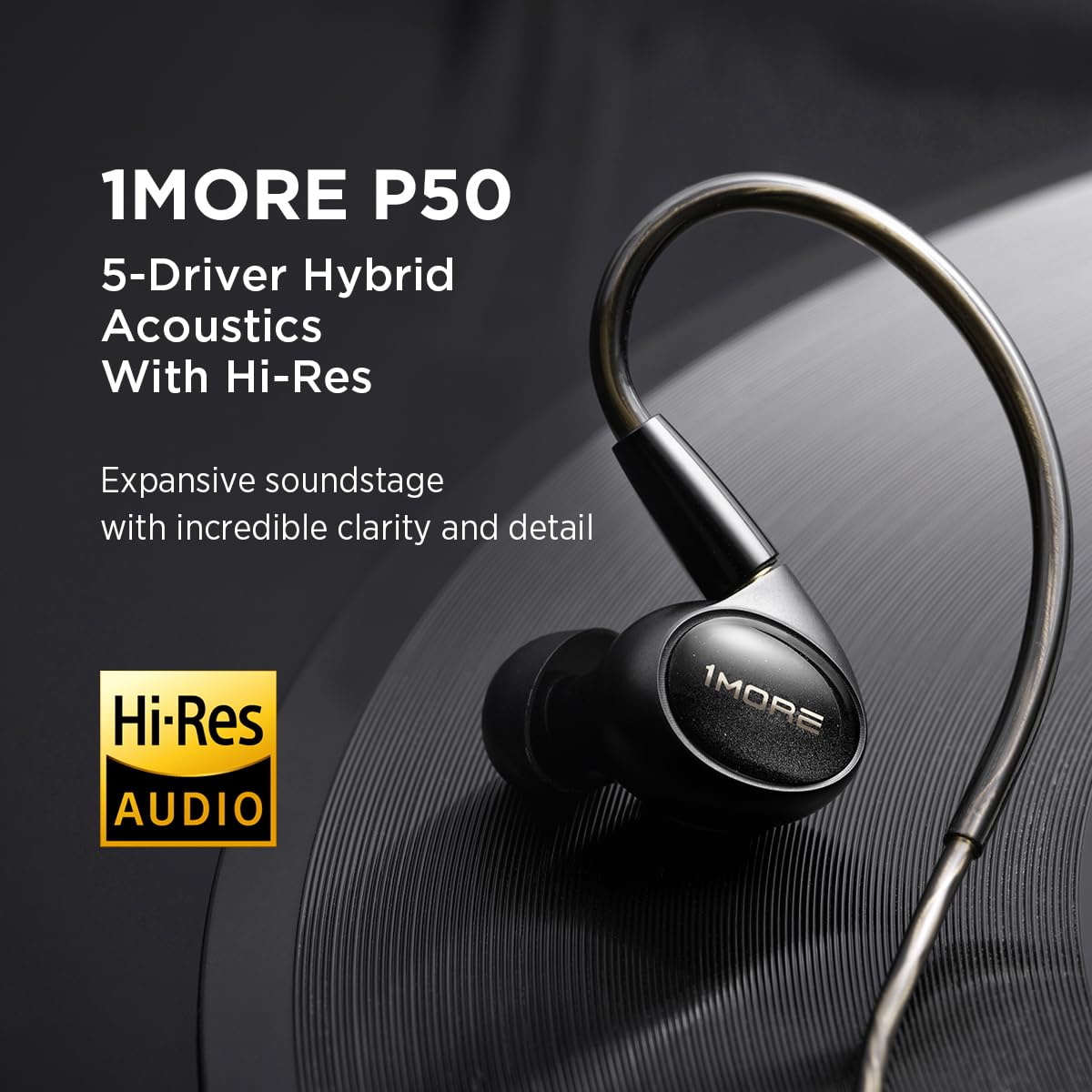 1MORE P50 Wired in-Ear Earphones Hi-Res Audio, Hybrid 5-Driver Headphones with 3.5mm Jack, Deep Bass HiFi Sound, MMCX Detachable Cable, Built-in MEMS Microphone and 3-Button Control, for Music/Gaming